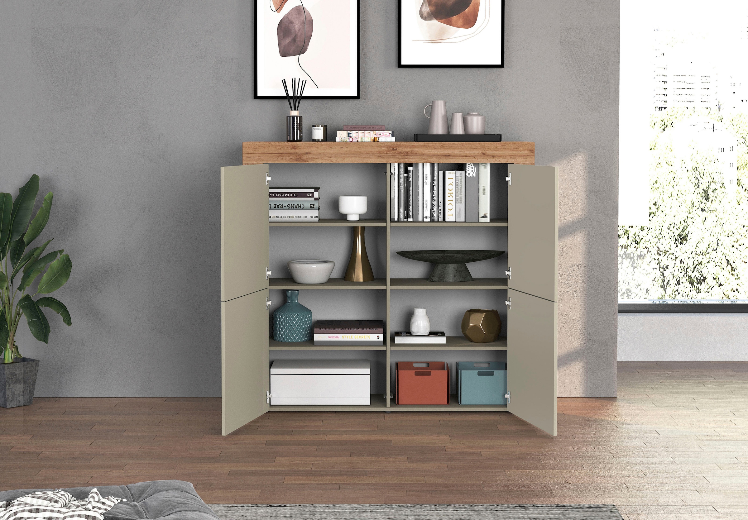 GOODproduct Buffet haut »CHRONOS Breite 140 cm mit 4 Türen und 8 Fächer 'Made in Italy'« 1 cuis tlg. Hohes Sideboard, Kommode, Schrank, Grifflos mit Push to Open