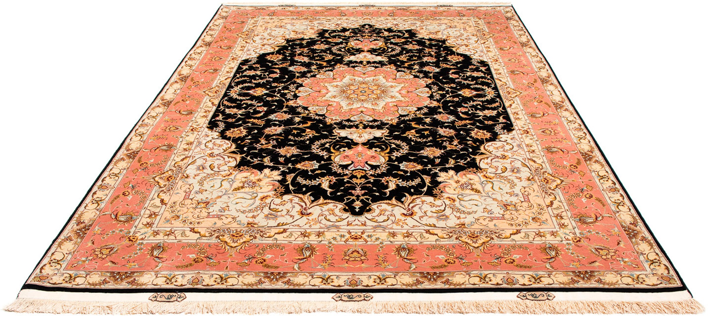 Image of morgenland Orientteppich »Täbriz rund - 297 x 198 cm - dunkelblau«, rechteckig, 10 mm Höhe, Wohnzimmer, Handgeknüpft, Einzelstück mit Zertifikat bei Ackermann Versand Schweiz
