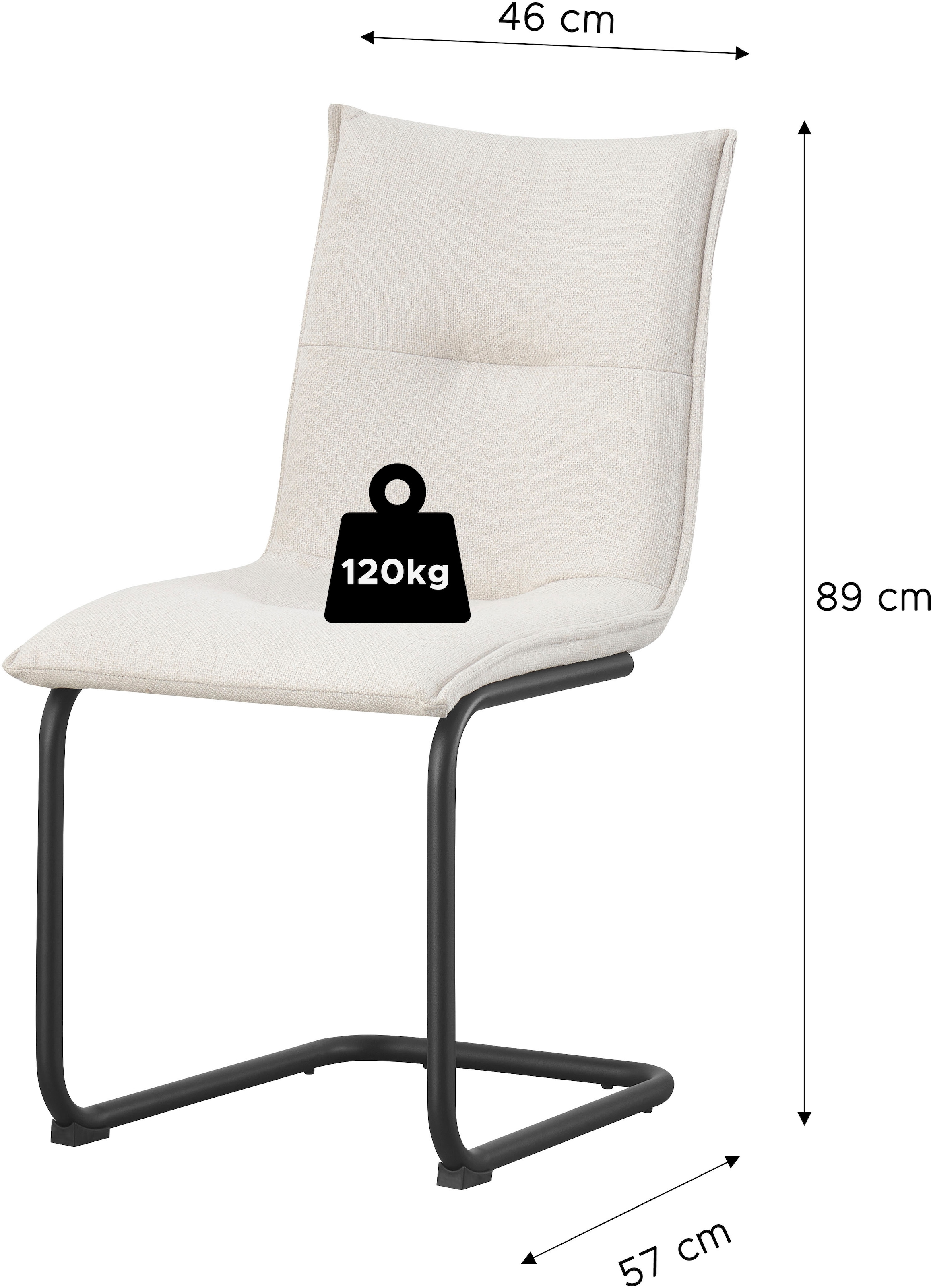 Home affaire Esszimmerstuhl »SARNIA, 2er Set, mit Metallgestell in matt schwarz« (Set) 2 Stk.in verschiedenen Farben, Belsatbarkeit pro Stuhl 120 kg