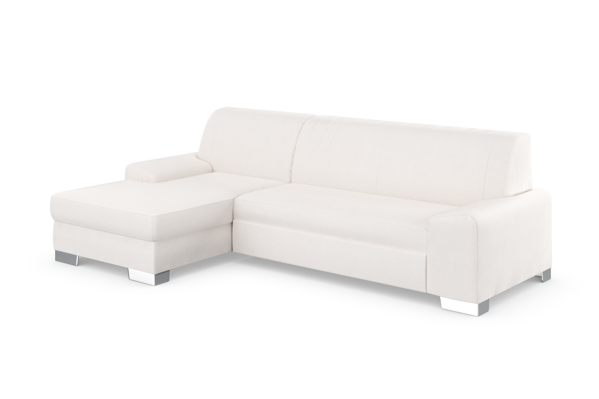 DOMO collection Ecksofa »Anzio L-Form, whlw. Bettfunktion, Federkern, hochwertig, Breite 271 cm«, Ohne Bettfunktion, Recamiere links, Chenille-Struktur, creme