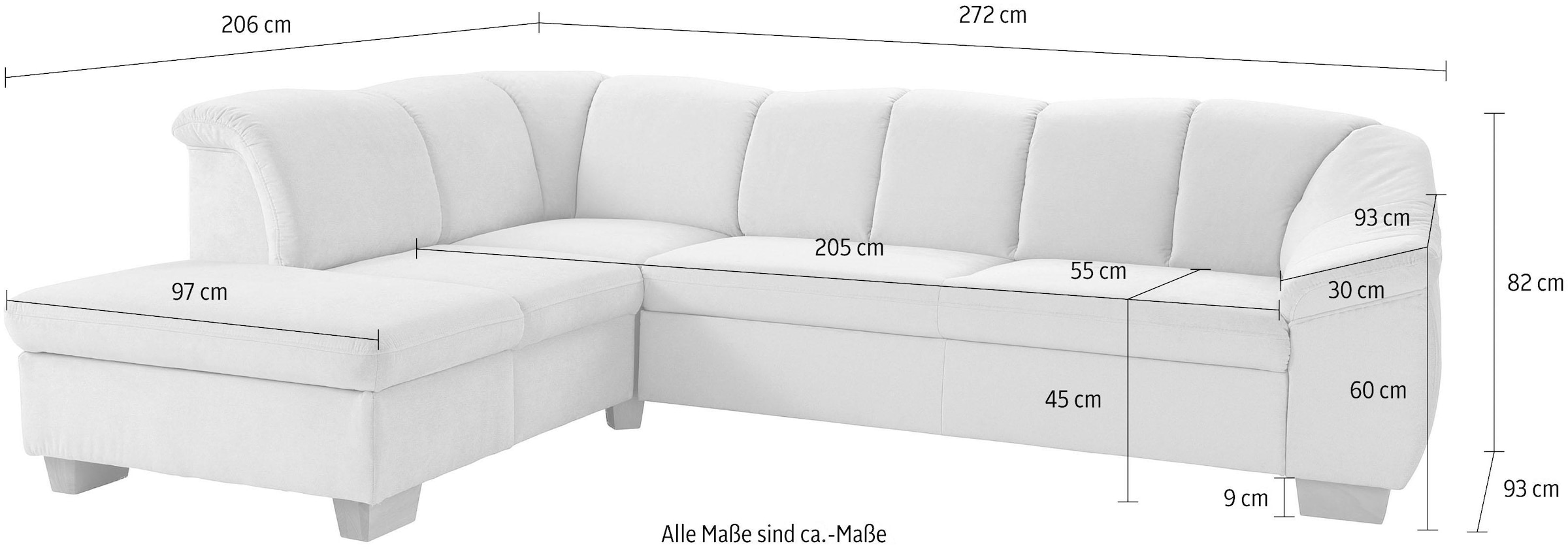 sit&more Ecksofa »Santo L-Form« mit Federkern, wahlweise mit Bettfunktion und Stauraum
