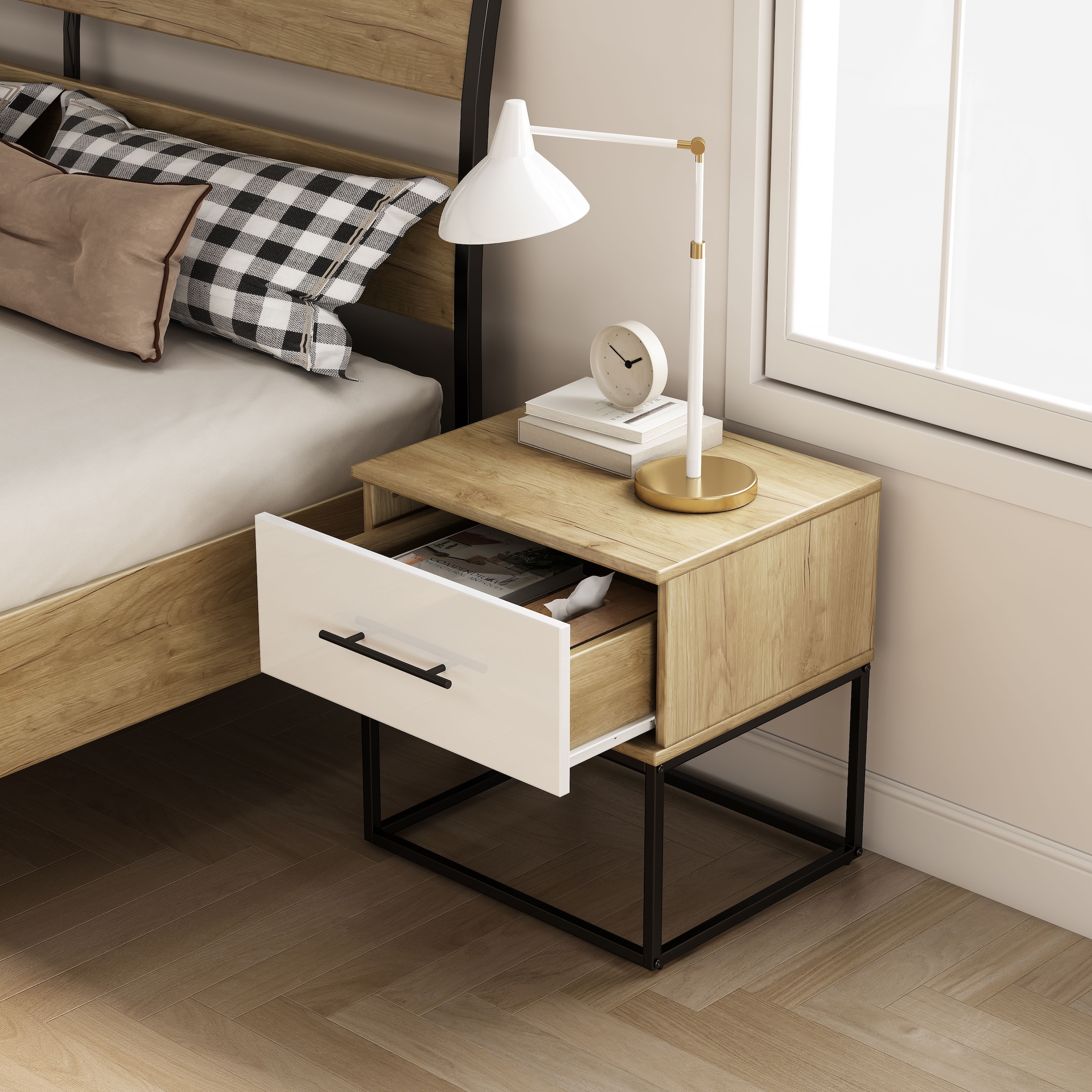 GOODproduct Nachtkommode »Lucca Nachttisch Set mit Metallkufen und schwarzen Griffen« Set, 2 Schränke im Set , Hochglanz Fronten in weiss,  Nchttisch Set mit je einer Schublade in Loft Design