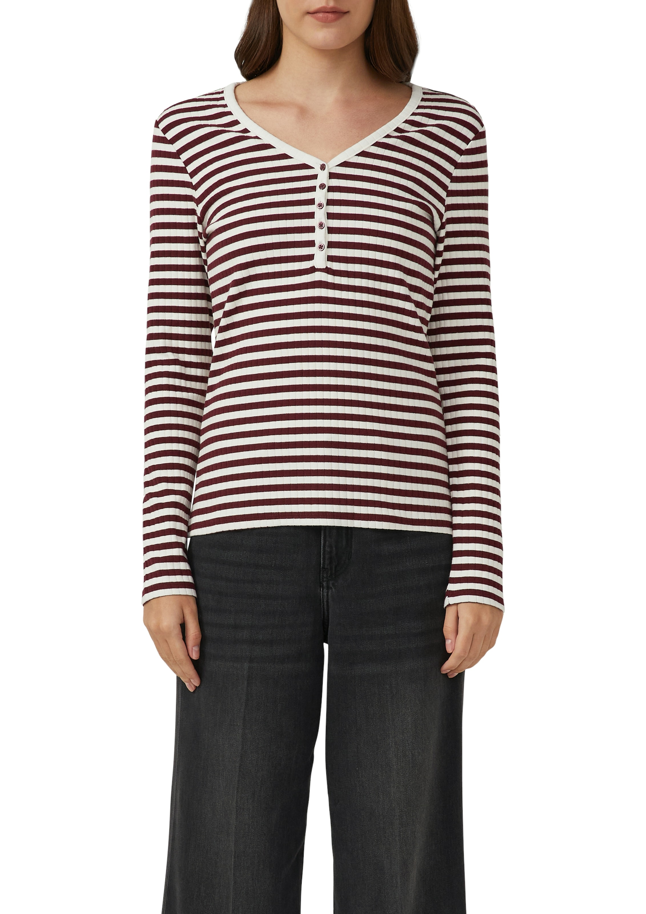 Image of s.Oliver Langarmshirt mit kurzer Knopfleiste, in Ripp-Optik