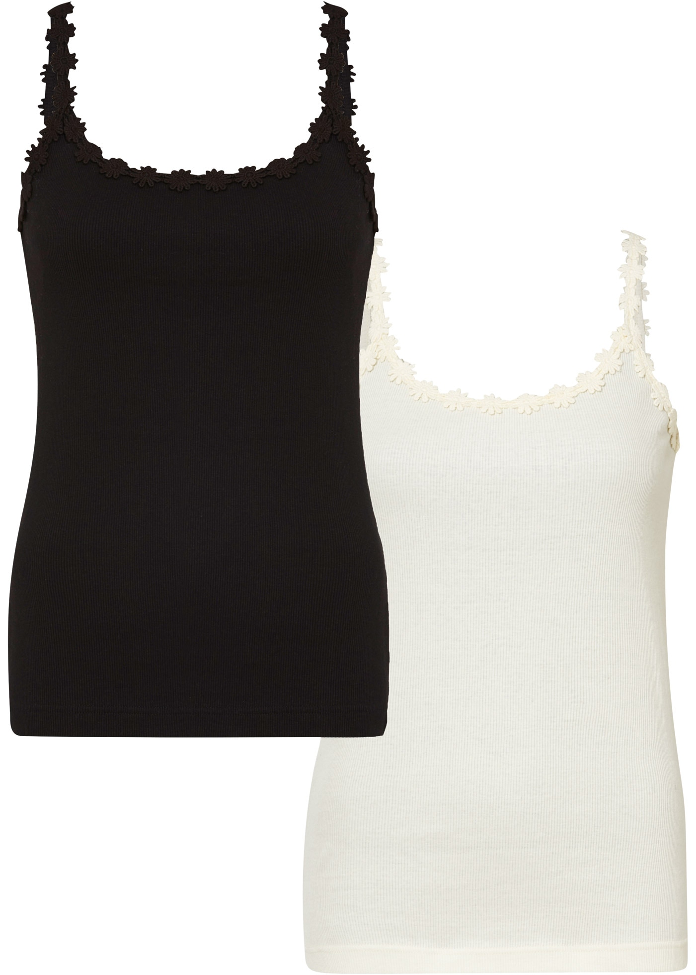 Image of bonprix Shirttop Packung, 2 modischer Stil, Slim fit Passform, ohne Ärmel, mit Spitzenborte