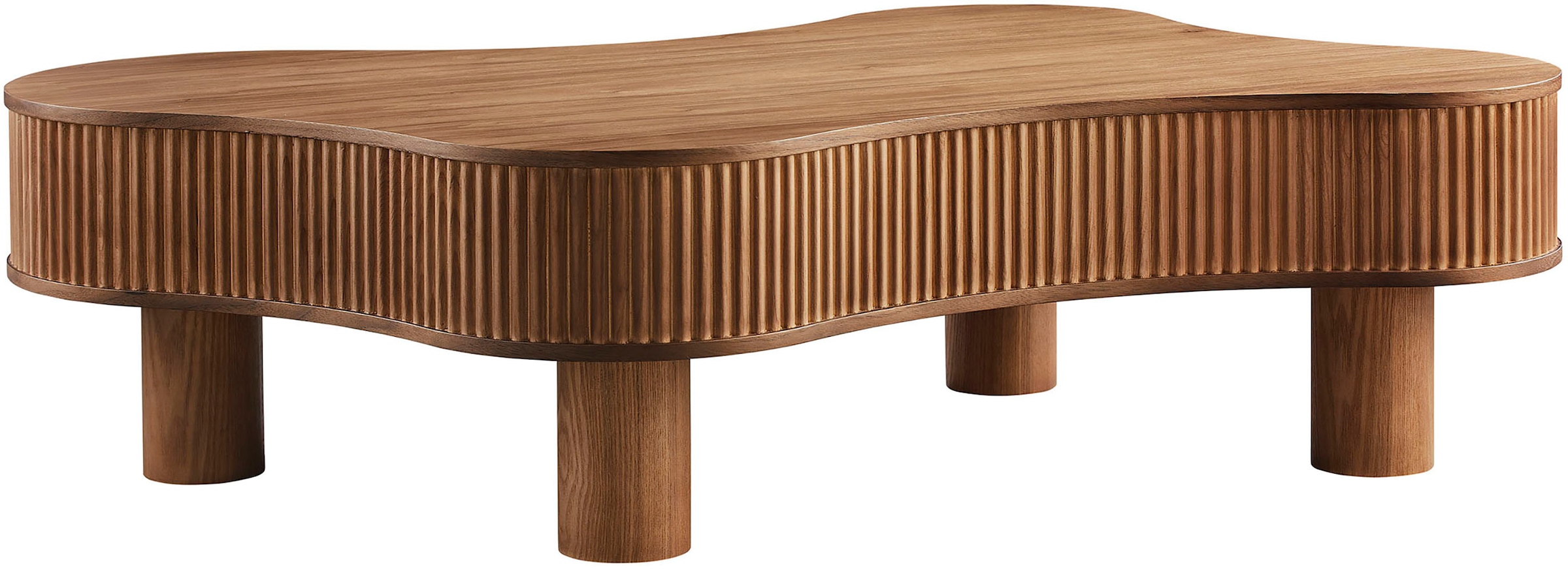 Image of SalesFever Couchtisch "Wohnzimmertisch organisch mit Massivholz-Lamellen 115 x 75 cm" 1 Stk. tlg. Stilvoller & moderner Holztisch mit Echtholzfurnier