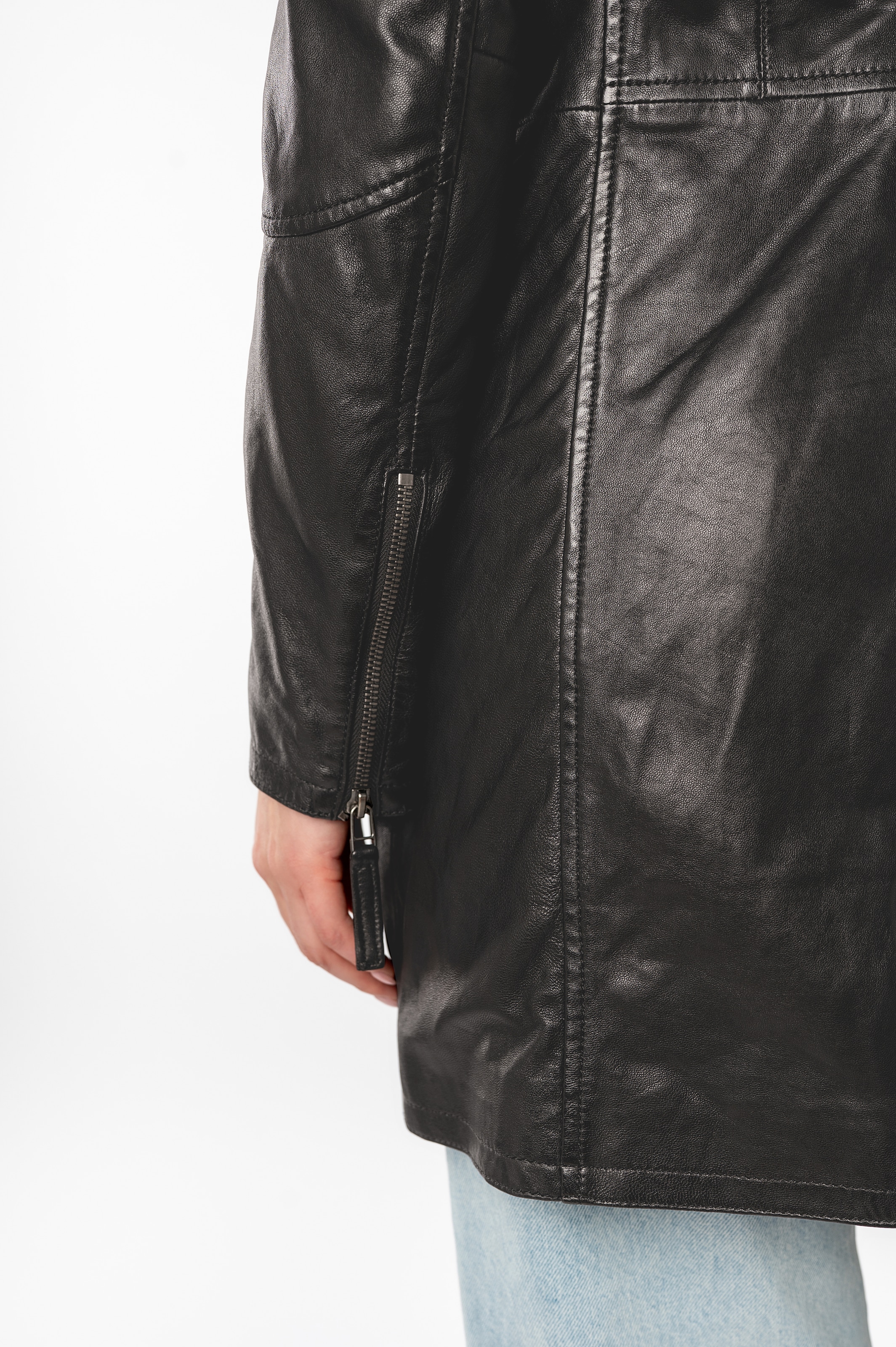 Mauritius Manteau en cuir »Bente« Veste en cuir 2-en-1 avec insert à capuche amovible en jersey