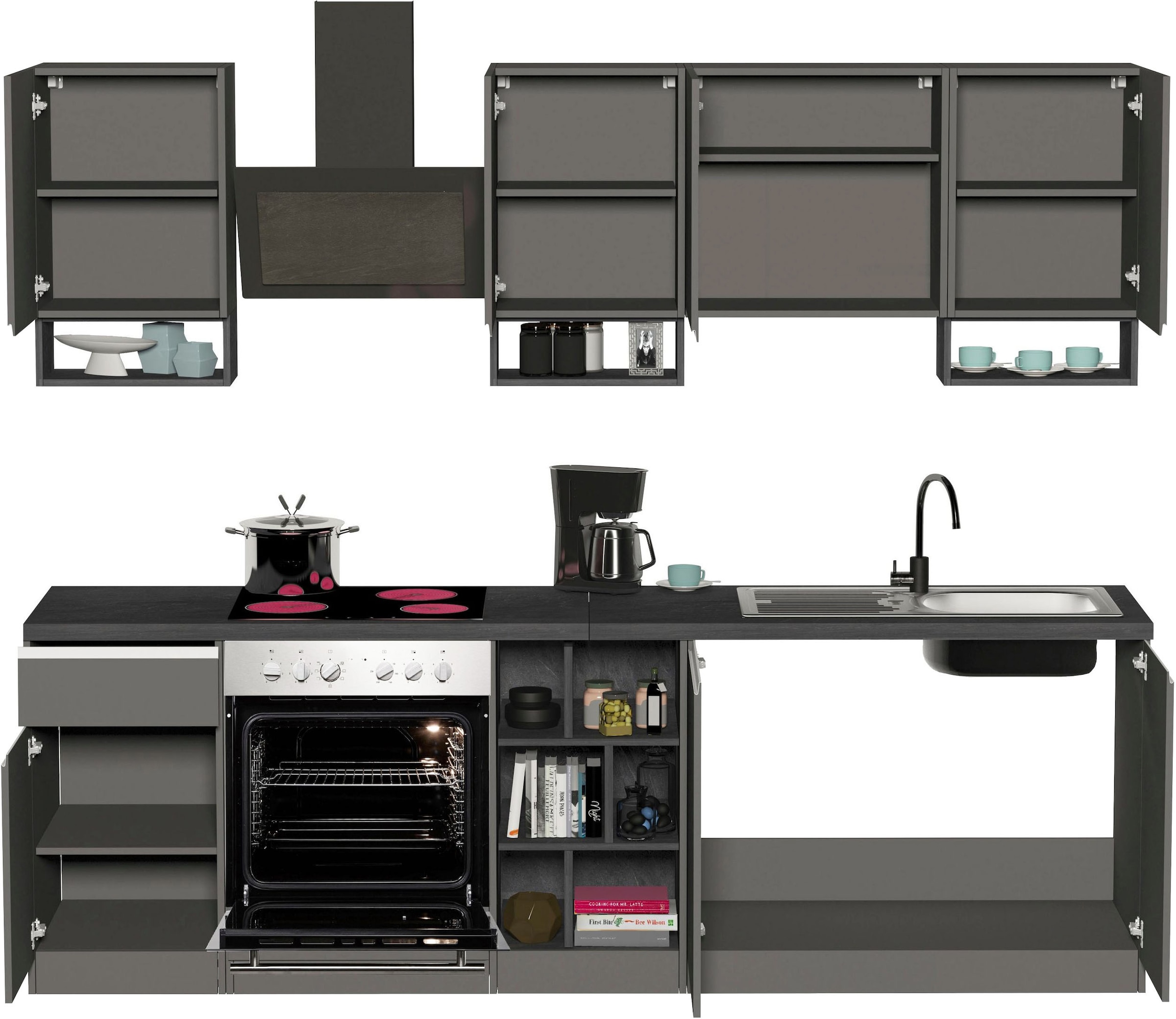 KOCHSTATION Kitchenette »KS-Sole« Breite 256 cm, mit Regalen und Fächern, ohne E-Geräte