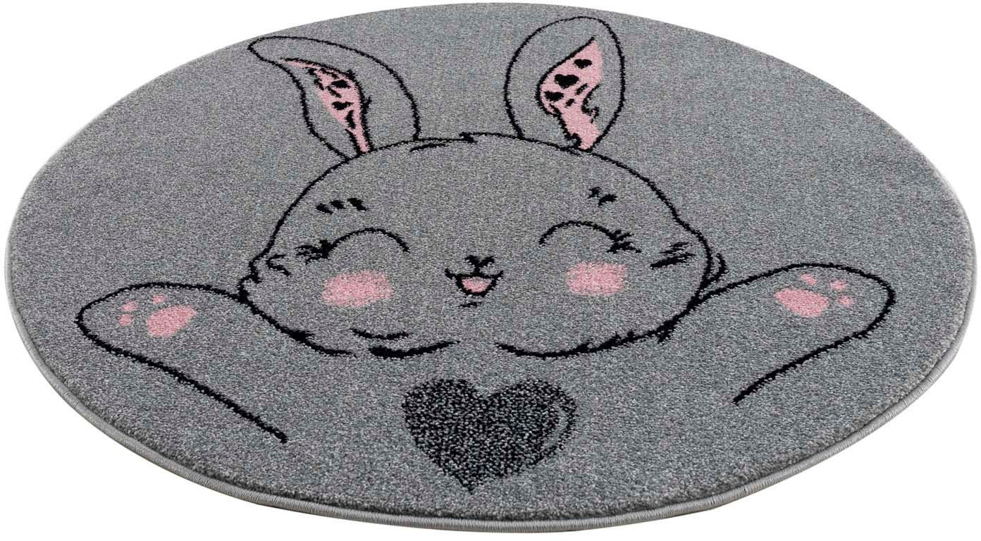 Image of Carpet City Kinderteppich »Savanna 9379«, rund, 11 mm Höhe, Spielteppich, Teppich, Hase, Grau, für Kinderzimmer, Kurzflor bei Ackermann Versand Schweiz