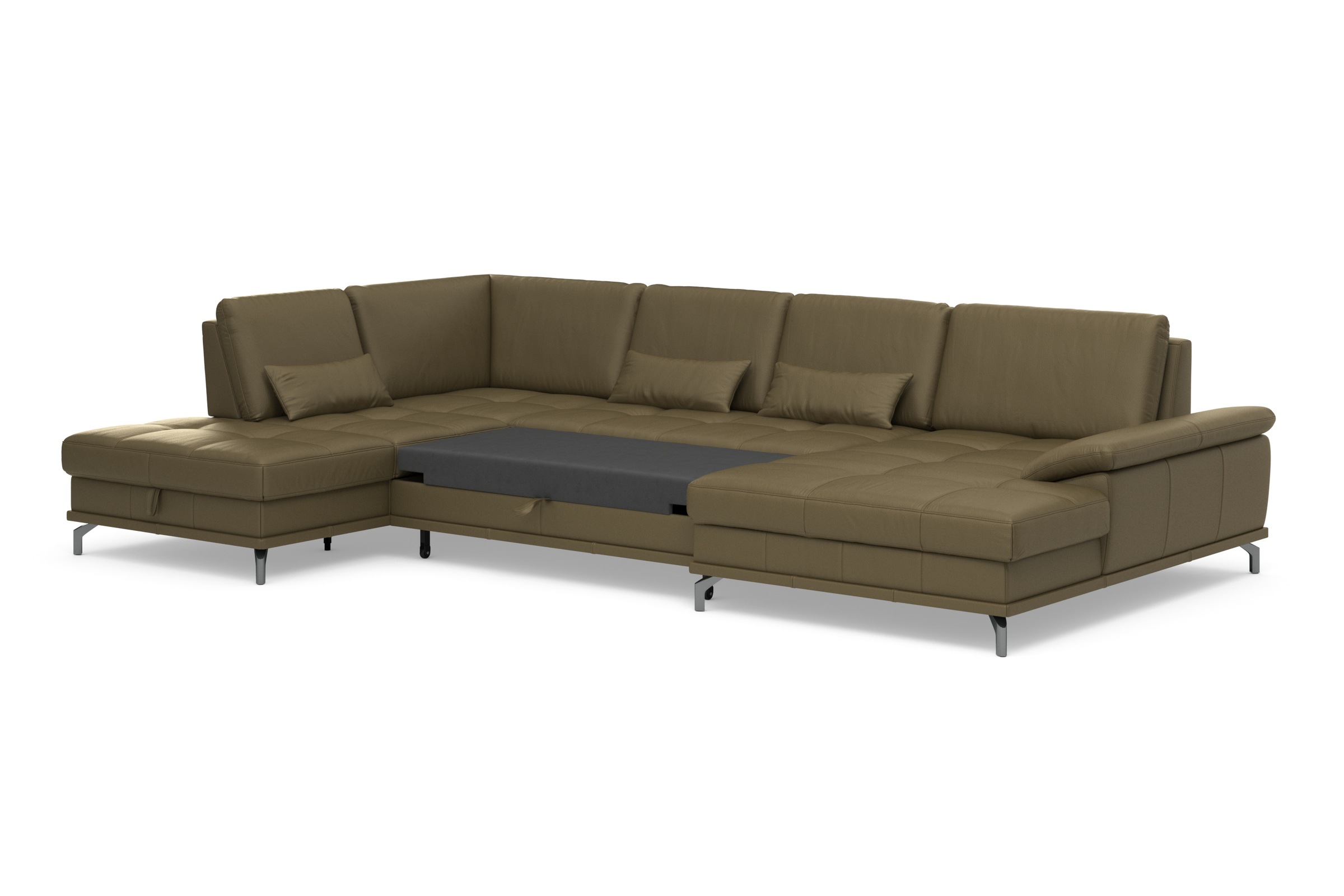 Places of Style Wohnlandschaft »Costello U-Form, mit Sitztiefenverstellung, Armteilverstellung und«, 3 Nierenkissen, optional Bettfunktion und Bettkasten