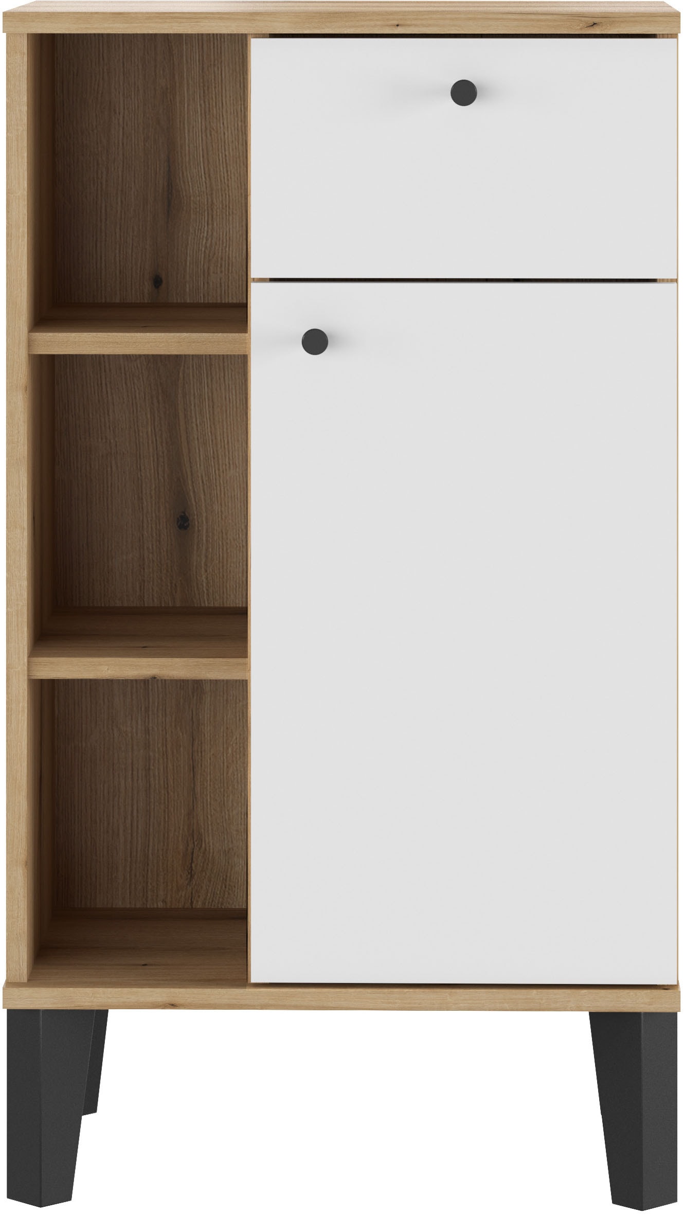 Home affaire Armoire intermédiaire »Oslo, Badschrank mit Knopfgriff, Schrank im skandinavischen Design« disponible en blanc ou gris, suffisamment d’espace de rangement