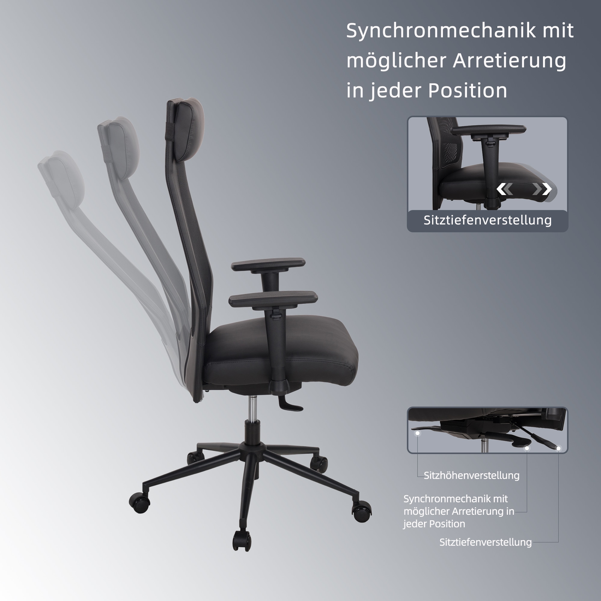 Duo Collection Schreibtischstuhl »SERRIA« () 1 Stk.3-D Armlehnen, Sitztiefen- und höhenverstellung, Nackenkissen