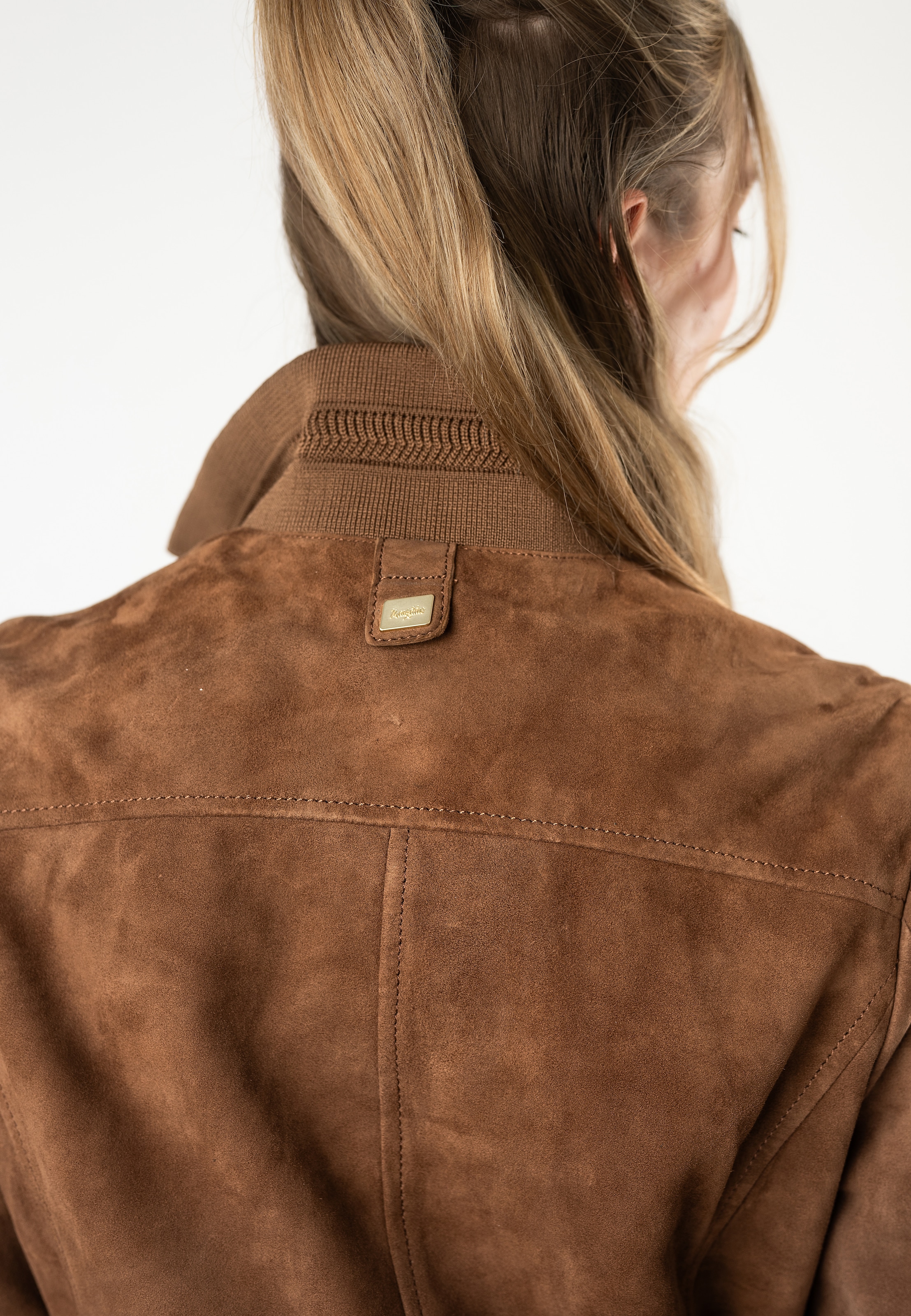 Mauritius Veste en cuir »MWDarija« avec col montant côtelé, daim
