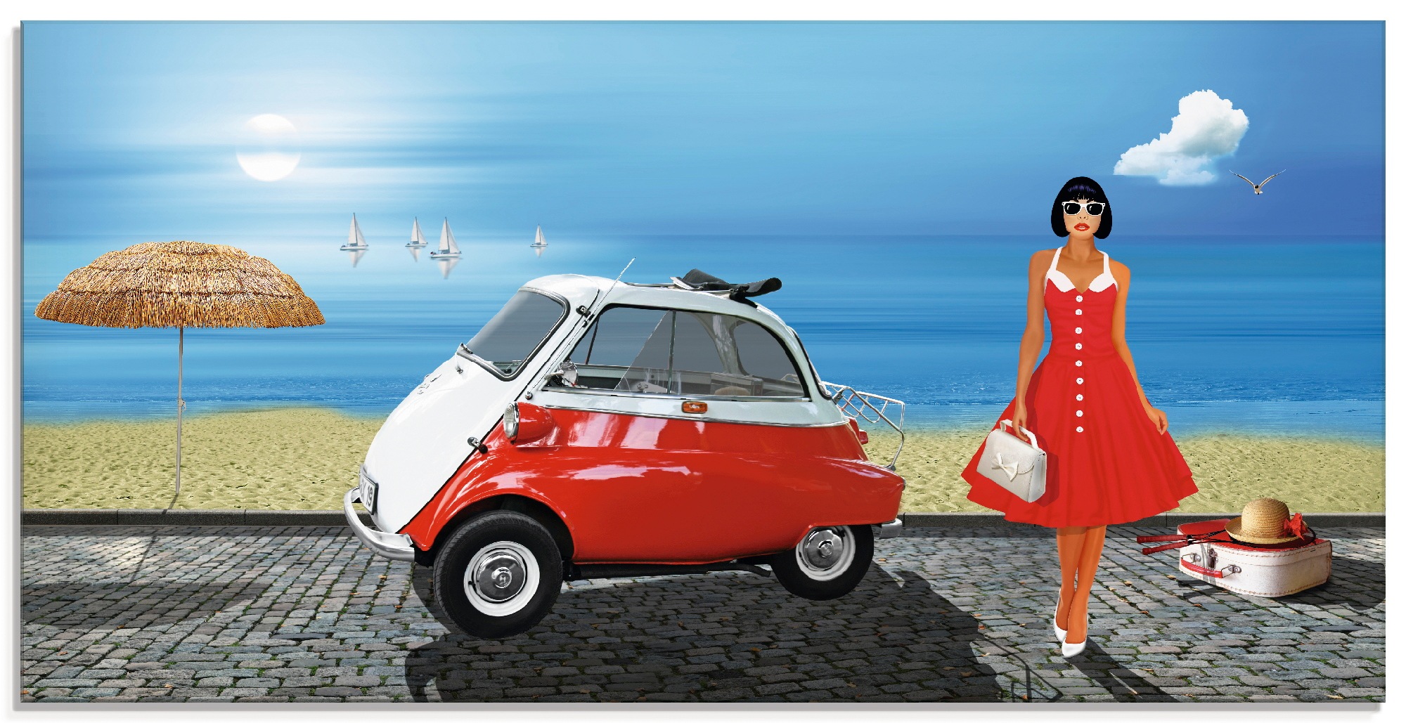 Image of Artland Glasbild »Urlaub in den 60er Jahren«, Frau, (1 St.) bei Ackermann Versand Schweiz