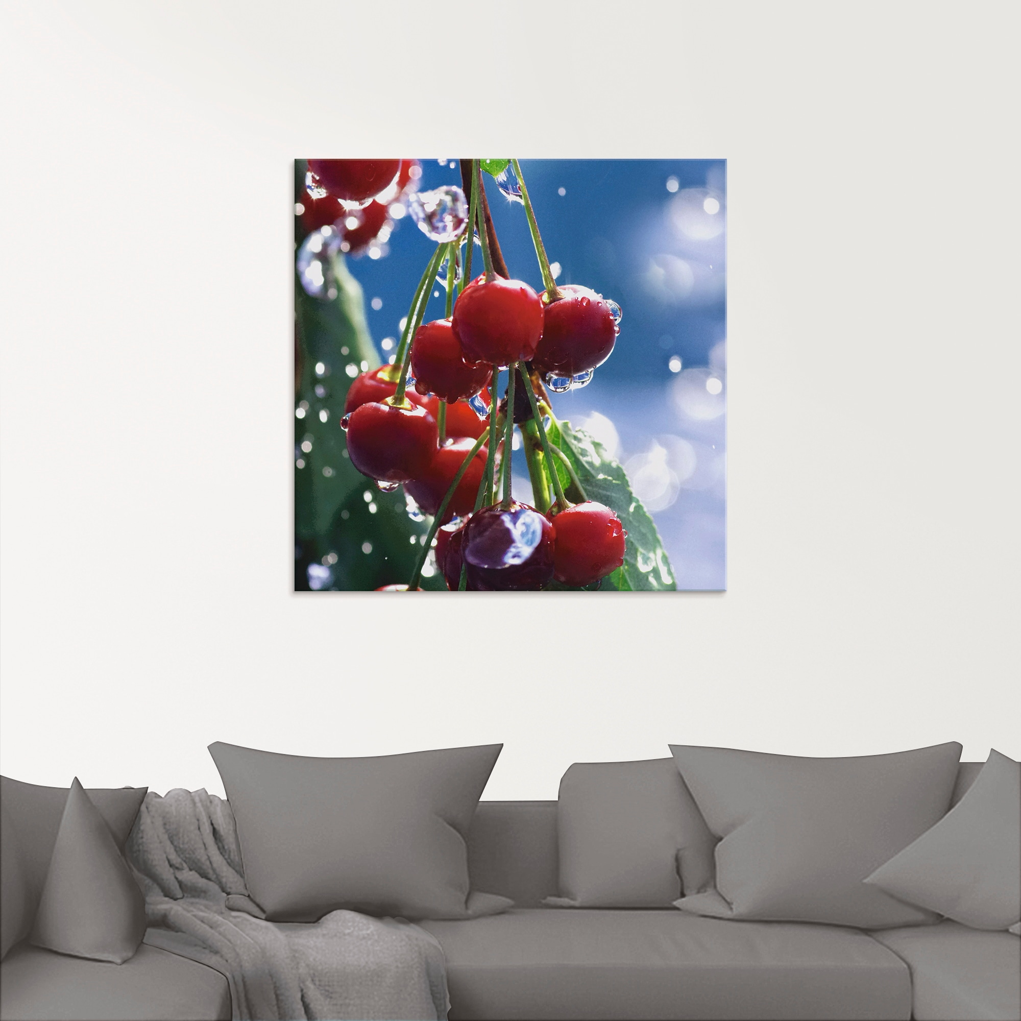 Artland Glasbild »Rote Kirschen im Sommerregen«, Lebensmittel, (1 St.), in verschiedenen Grössen
