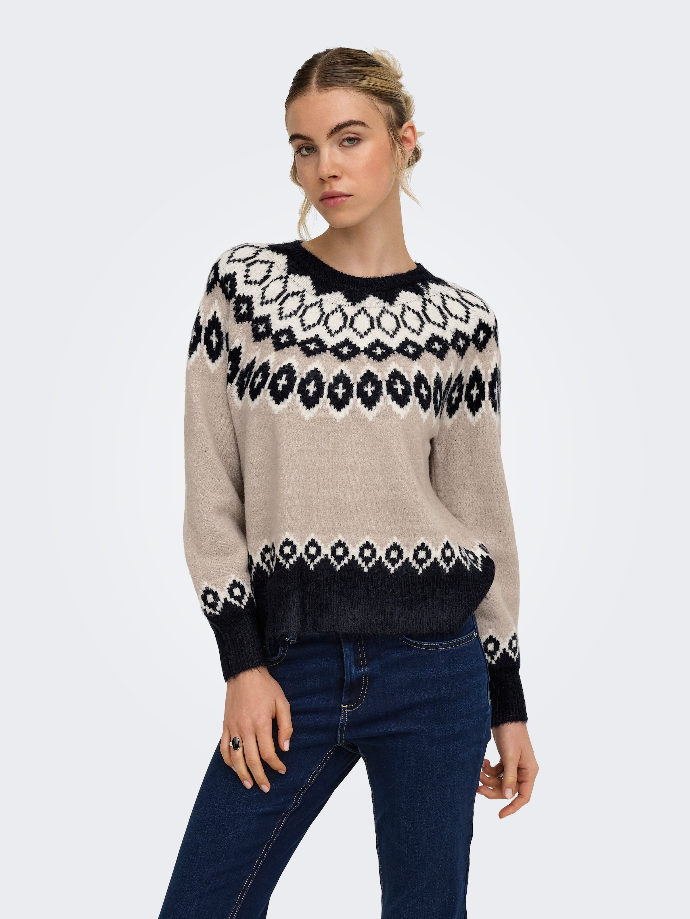 Image of ONLY Strickpullover "ONLRUSTY LS ISLE O-NECK BF KNT" Materialmix, regular fit