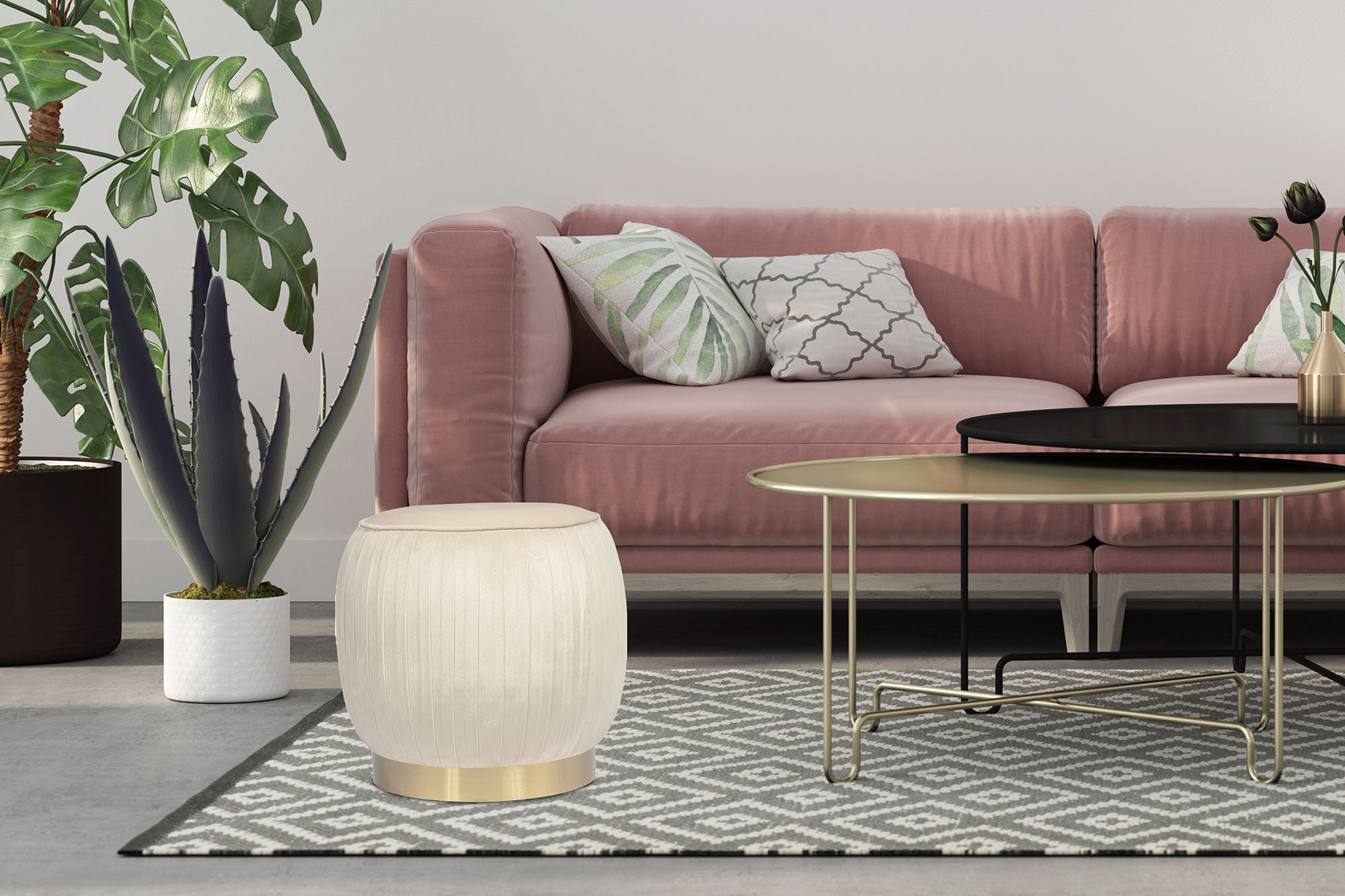 Kayoom Polsterhocker »Hocker Lyla 125, Edler Touch durch goldfarbenenen Sockel, Samtbezug«, (1 St.), samtweich, gesteppte Ziernaht, Edelstahlsockel, Hochwertiger Samtbezug