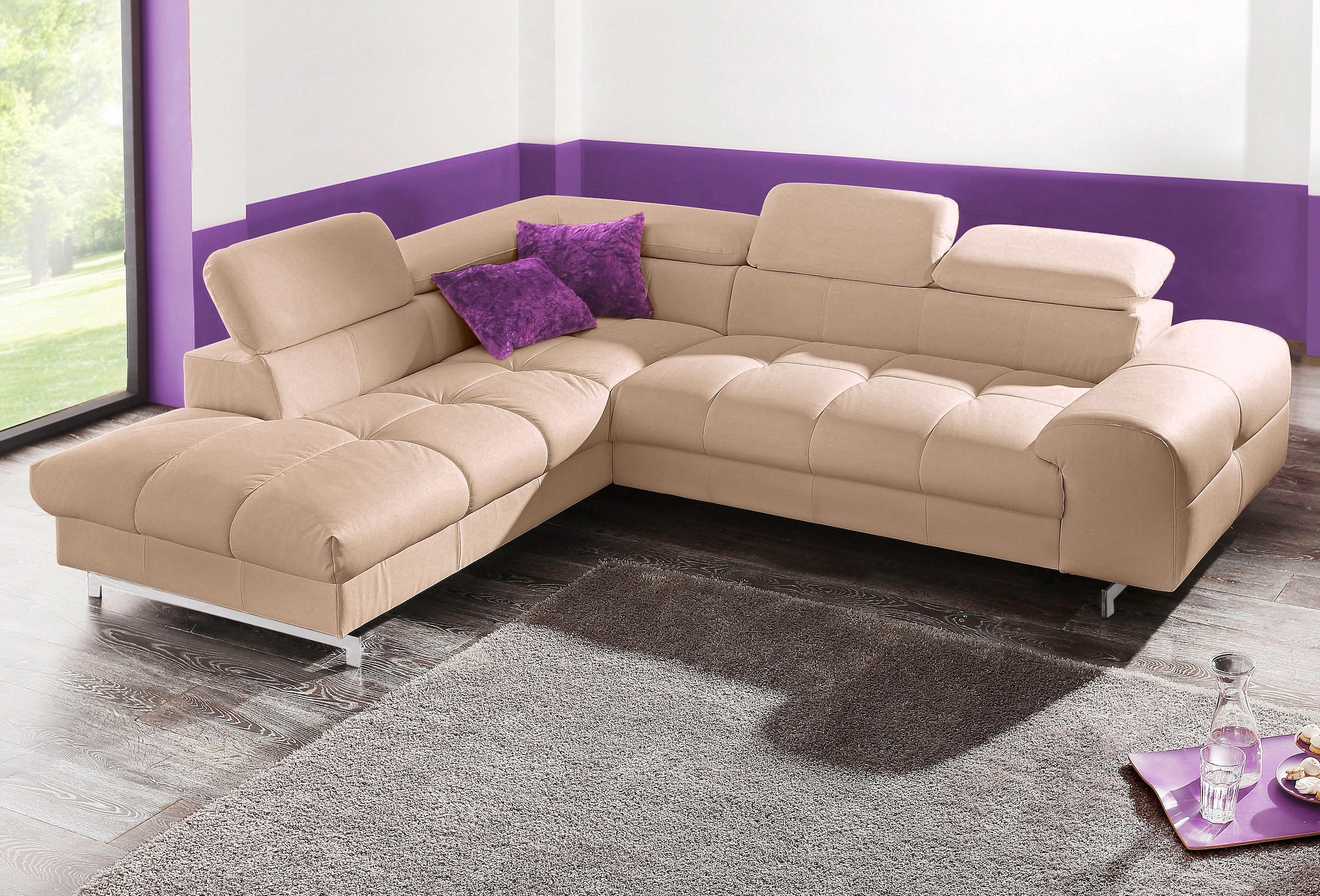 Image of COTTA Polstergarnitur "Chef L-Form" Set, Set bestehend aus: Ecksofa mit Kopfteilverstellung & Hocker