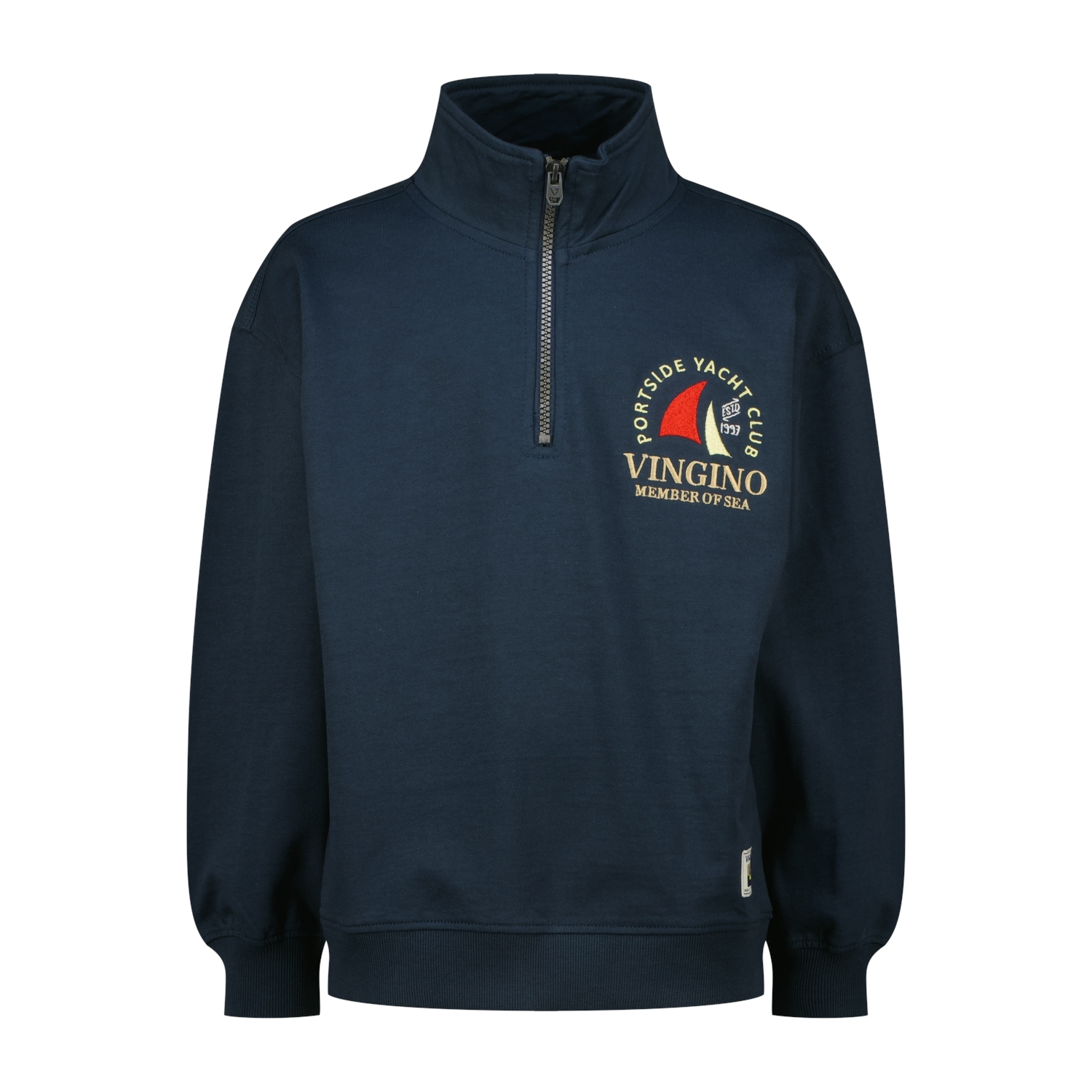 Vingino Pull , avec col Troyer et broderie, pour garçons
