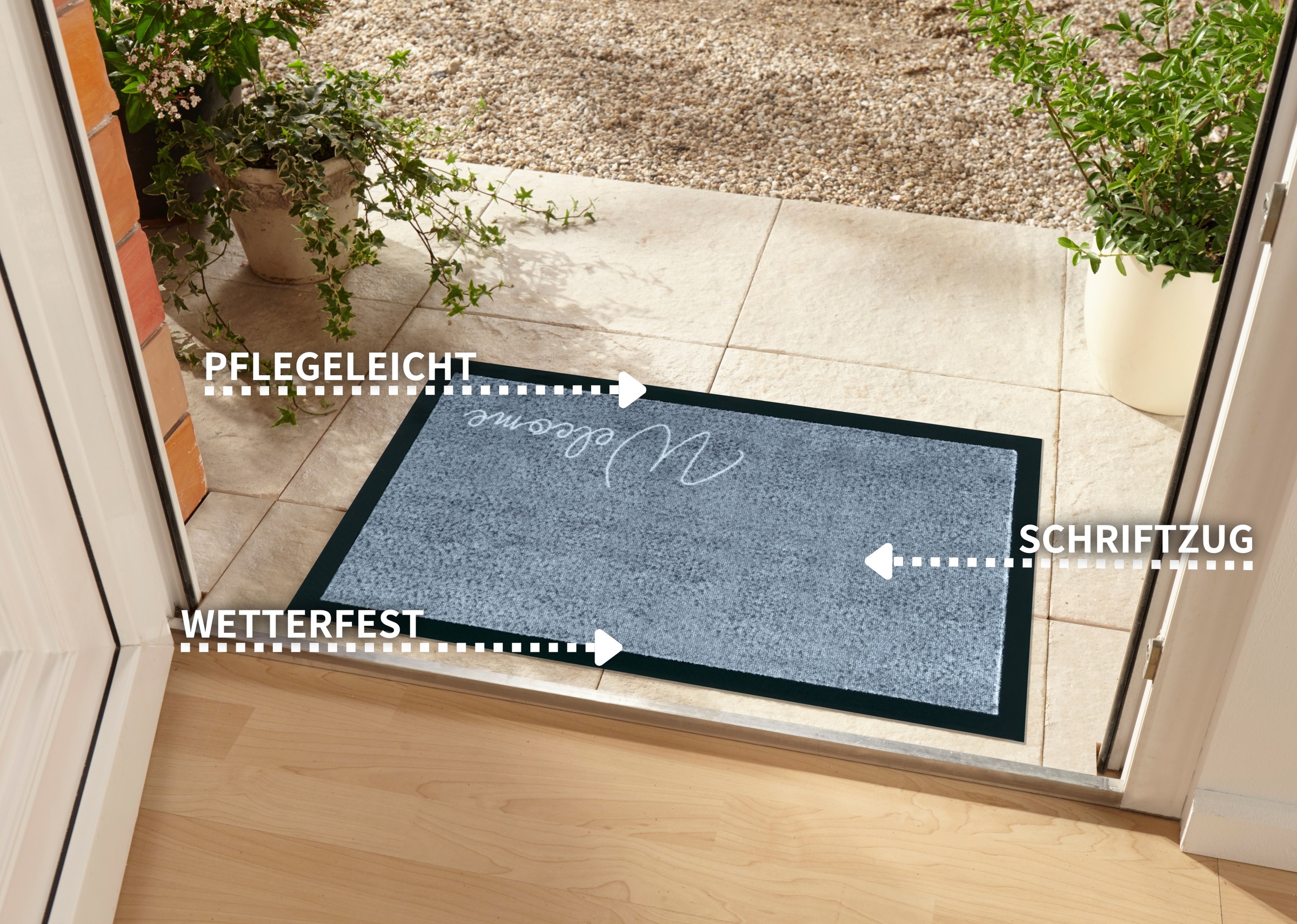 my home Fussmatte »Welcome«, rechteckig, 5 mm Höhe, Schmutzfangmatte, Türmatte, In- und Outdoor, Schrift, Läufer, waschbar