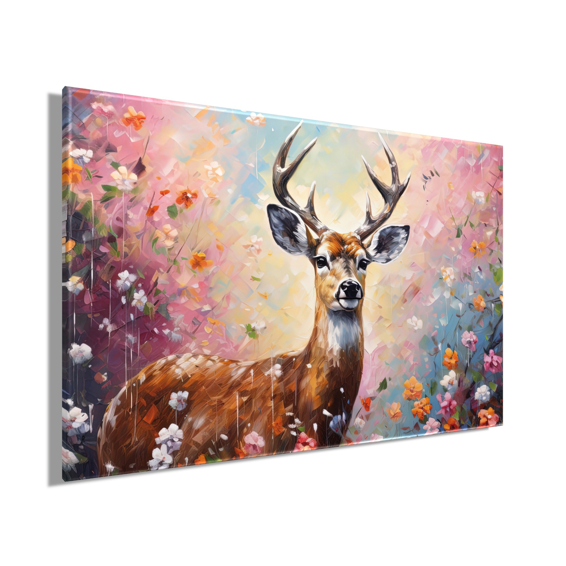 Bönninghoff Leinwandbild »Wandbild HIRSCH IN BLUMEN 60x90 cm – Leinwandbild Keilrahmen Deko« Blumen | Hirsch | Wildtiere 1 Stk. tlg. auf Keilrahmen gespannt