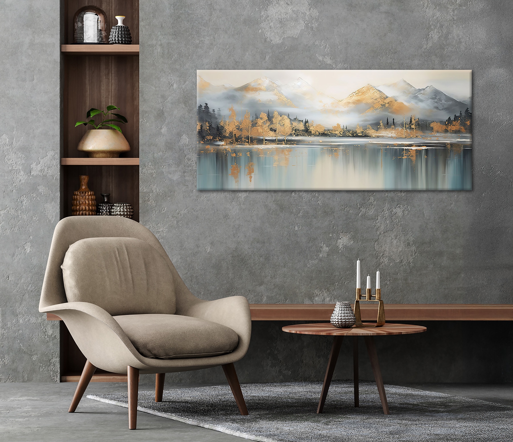 Bönninghoff Leinwandbild »Wandbild BERGE UND SEE XXL 60x140 cm – Leinwandbild Keilrahmen Deko« Abstrakt | Abstrakte | Berge | Landschaft | Natur | See | Seebilder | Waldbilder 1 Stk. tlg. auf Keilrahmen gespannt