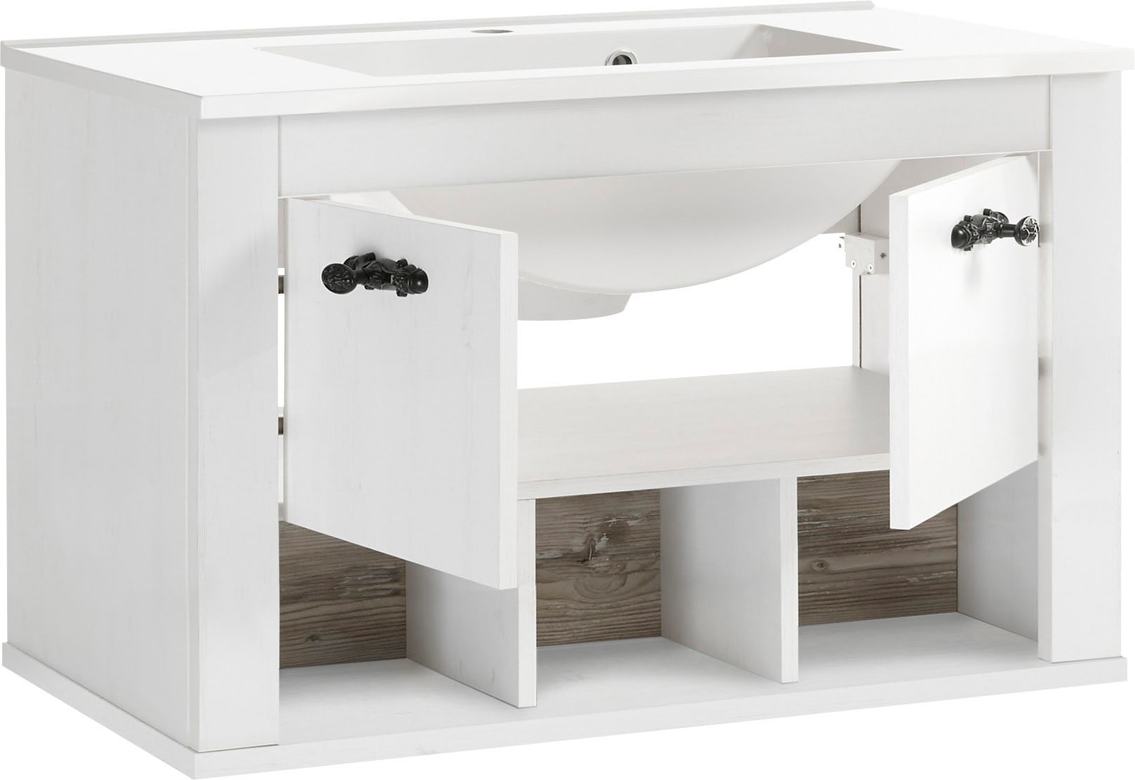 Home affaire Waschtisch »Florenz, Waschbeckenunterschrank inkl. Waschbecken, Metallgriffe«, in Pinie Weiss, hängend, Breite 82 cm, inkl. Mineralgussbecken