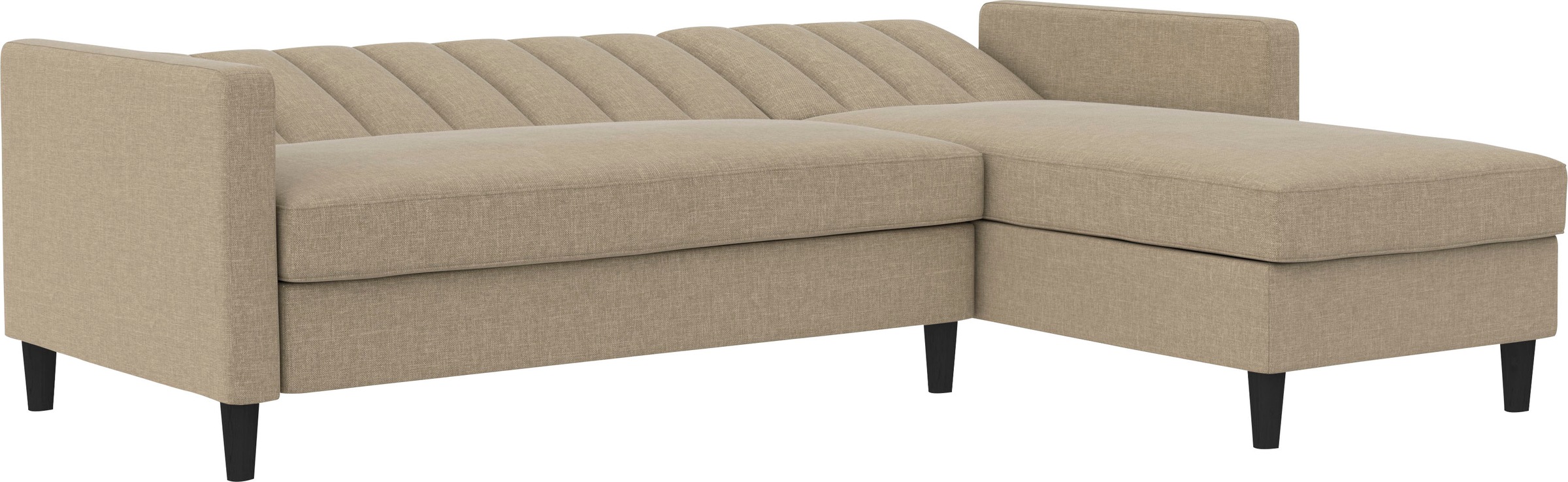 Dorel Home Ecksofa mit Schlafffunktion, Recamiere mit Stauraum beidseitig montierbar, Rückenlehne 2-teilig und 3-fach verstellbar