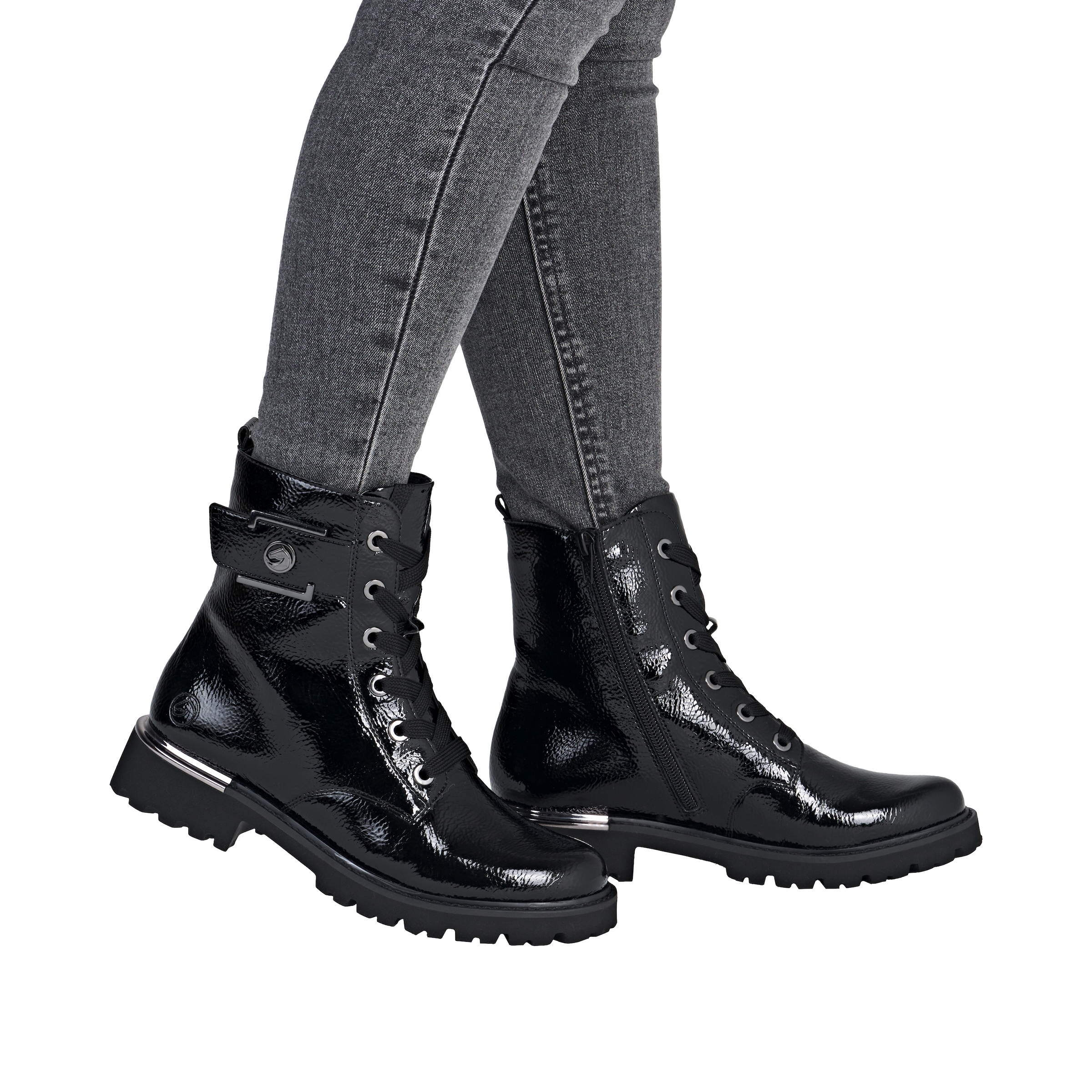 Remonte Schnürstiefelette  , Blockabsatz, Schnürboots im Kroko-Look, Innenreissverschluss
