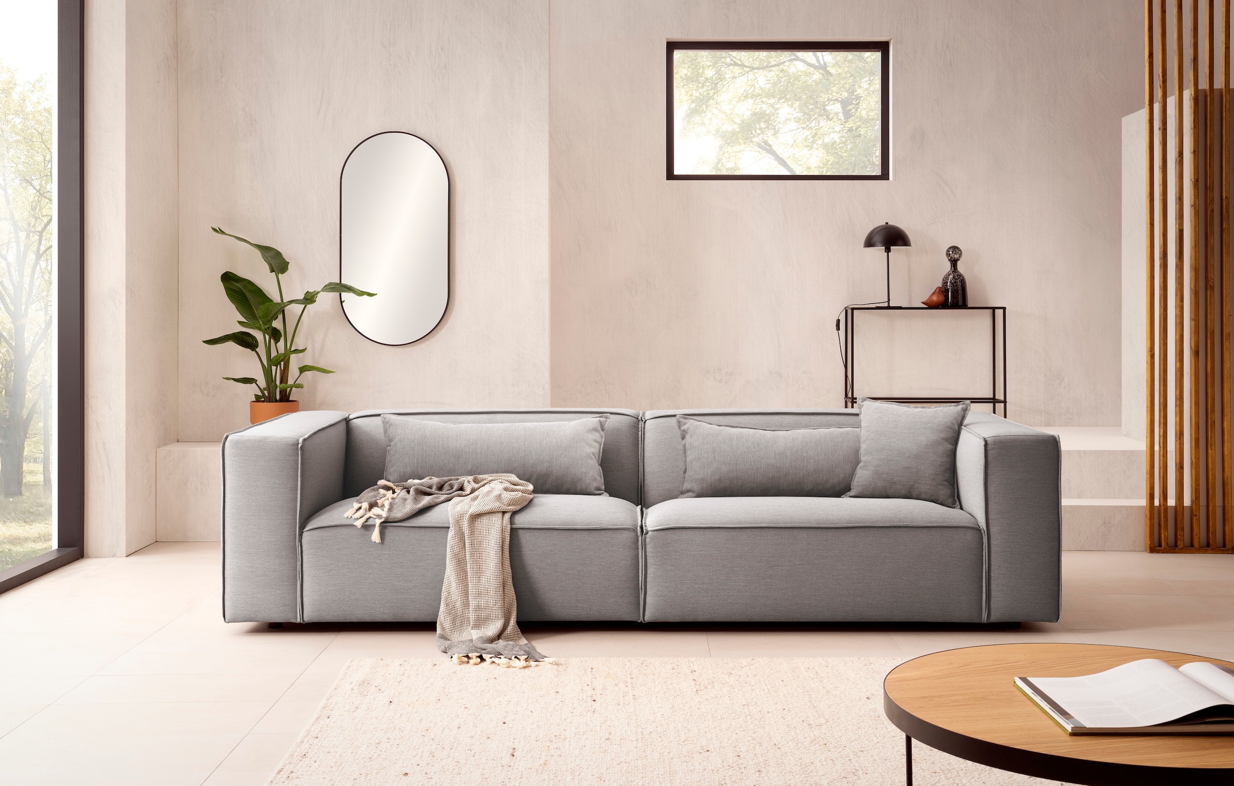 LeGer Home by Lena Gercke 3-Sitzer »PIARA, Couch mit Kedernaht, Sofa in Cord oder Leinenoptik«, schwarze Füsse, bequemer Sitzkomfort