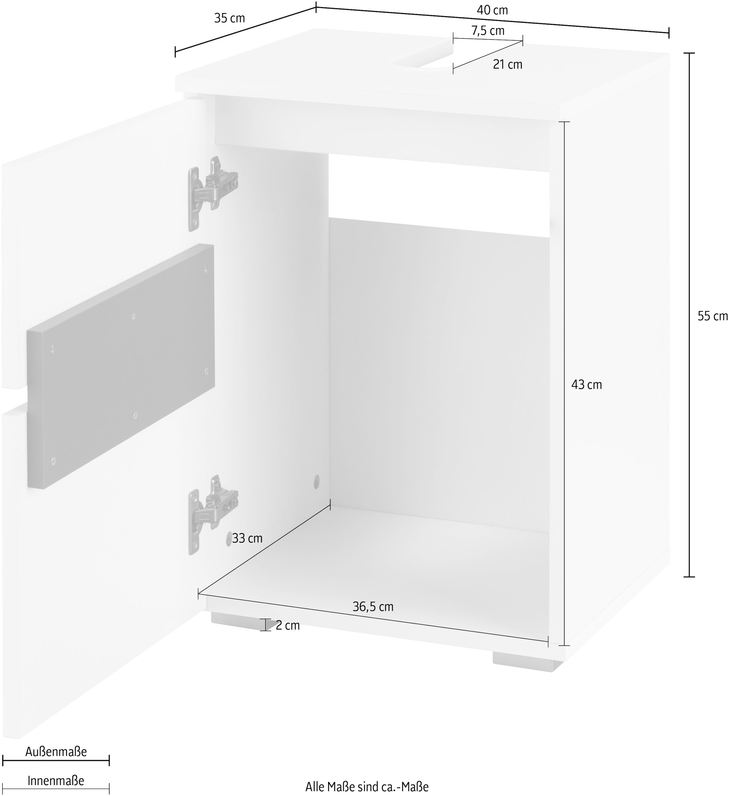 Home affaire Waschbeckenunterschrank »Wisla«, Siphonausschnitt, Tür Push-to- open-Funktion, Breite 40 cm, Höhe 55 cm versandkostenfrei auf