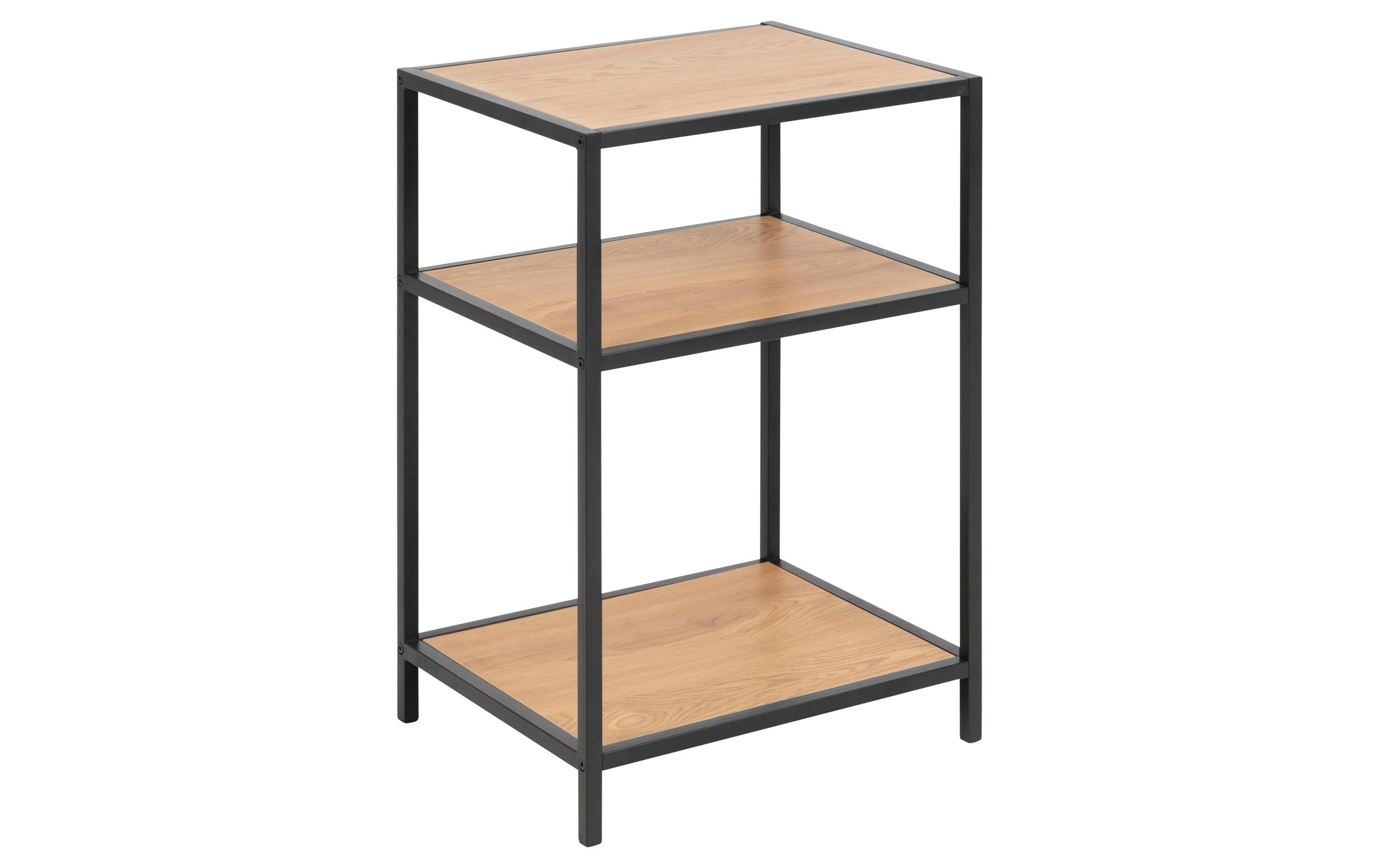 Seaford Black Metal Bedside Table with 2 Oak Shelves, none