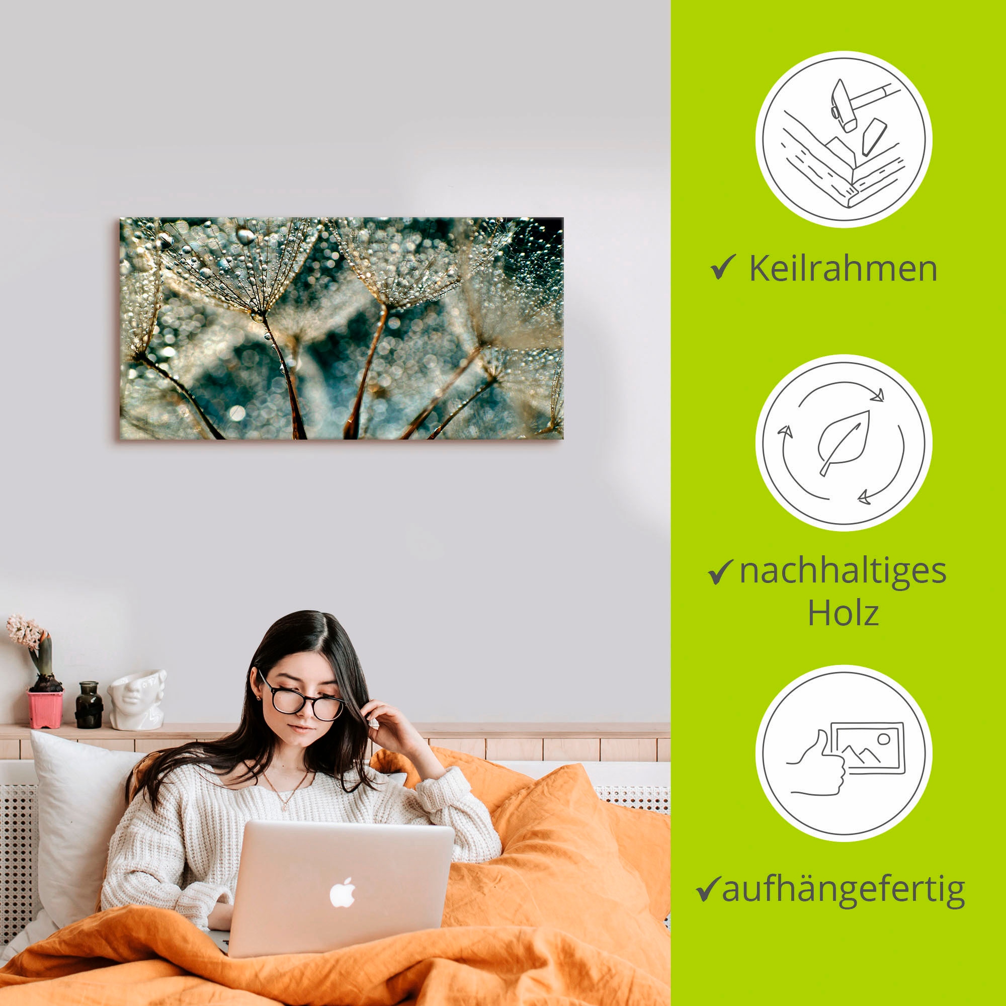 Artland Tableau sur toile »Pusteblume Regenschauer« 1 cuis tlg. auf Holzrahmen gespannt