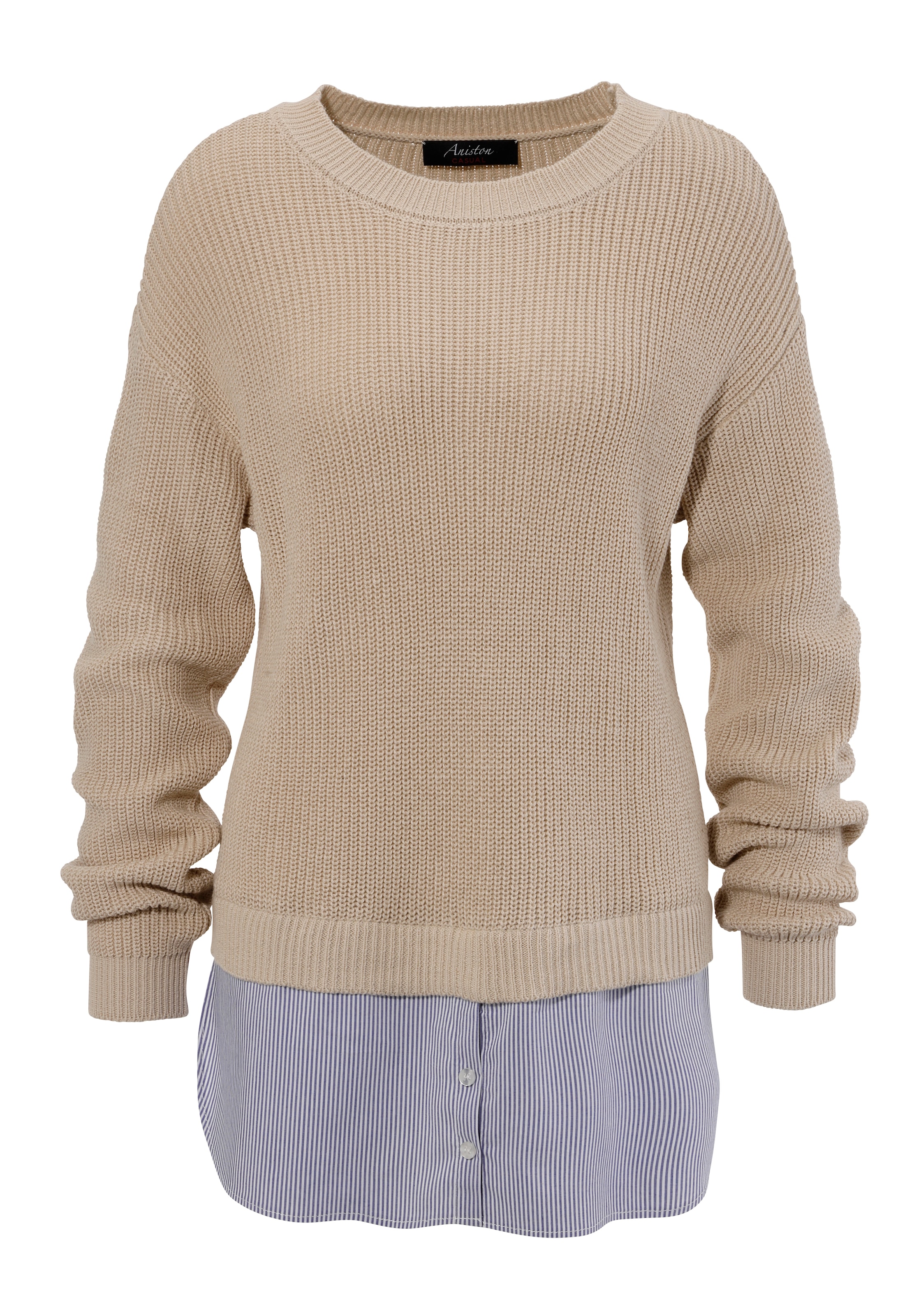Aniston CASUAL Strickpullover mit gestreiftem Bluseneinsatz am Saum