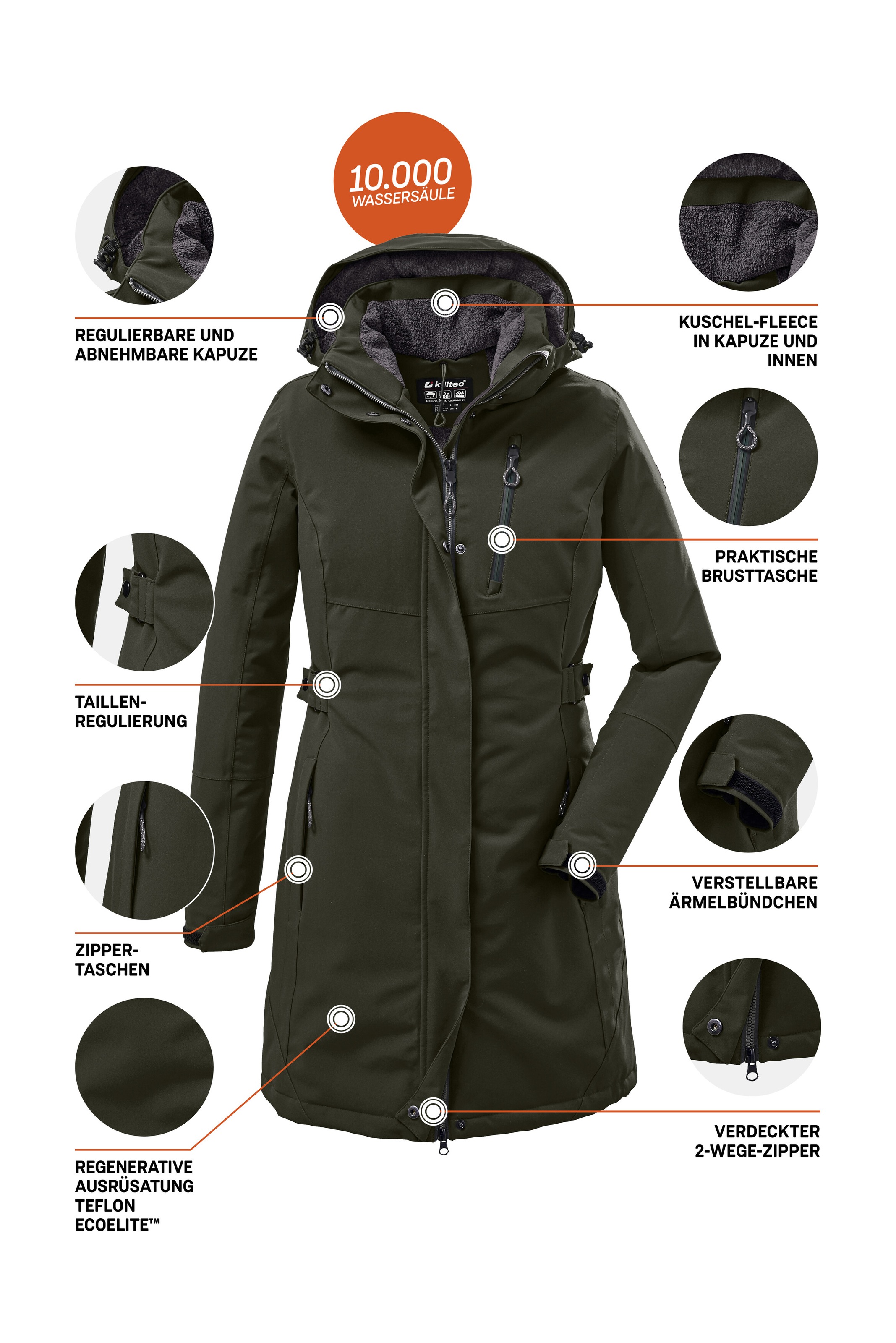 Killtec Parka »KOW 165 WMN PRK« Wasser- und winddichter Parka mit Teddyfleece und abnehmbarer Kapuze