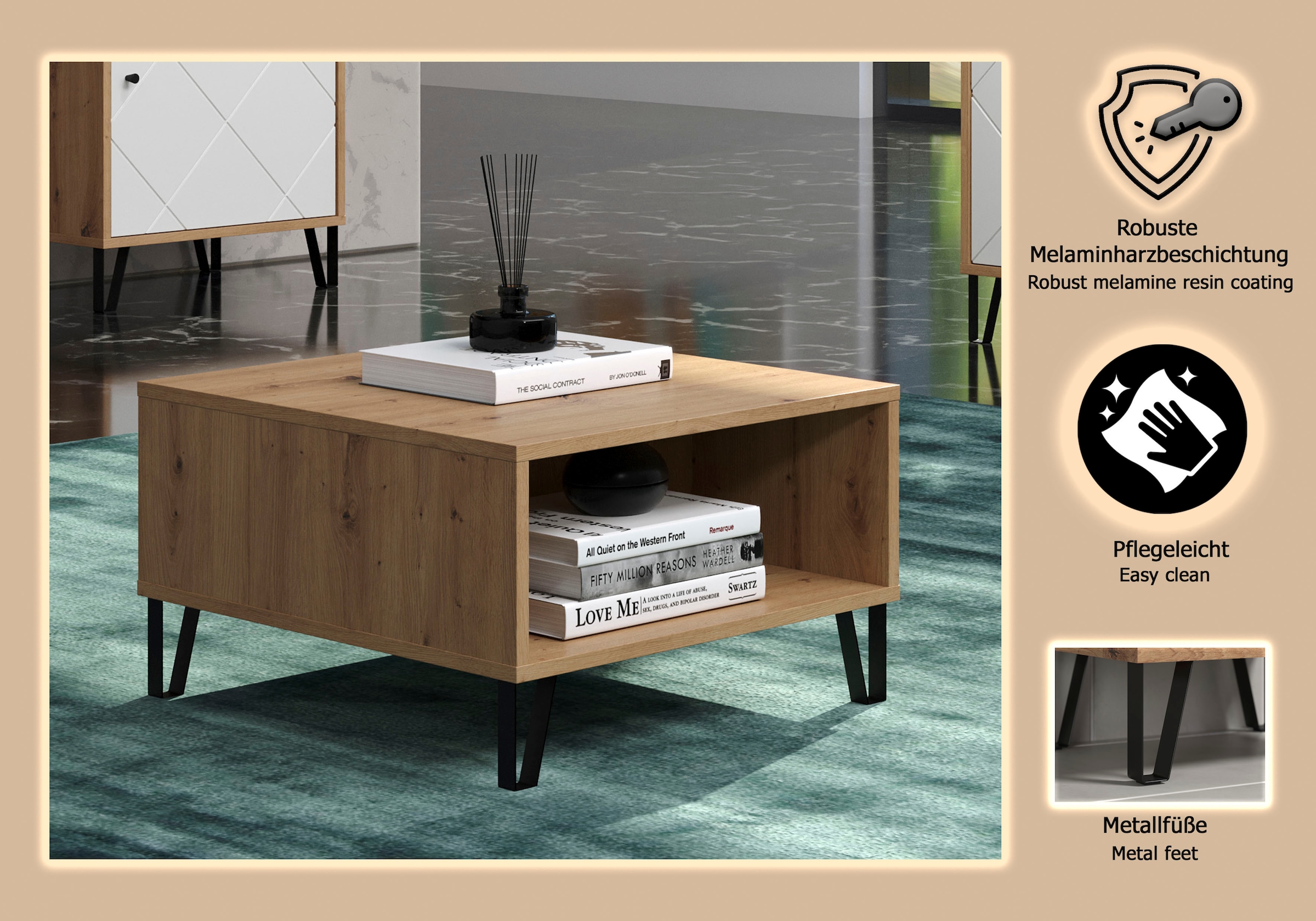 Home affaire Table basse »Tarragona« Table basse avec 2 compartiments ouverts - (L/P/H) 60/60/37 cm