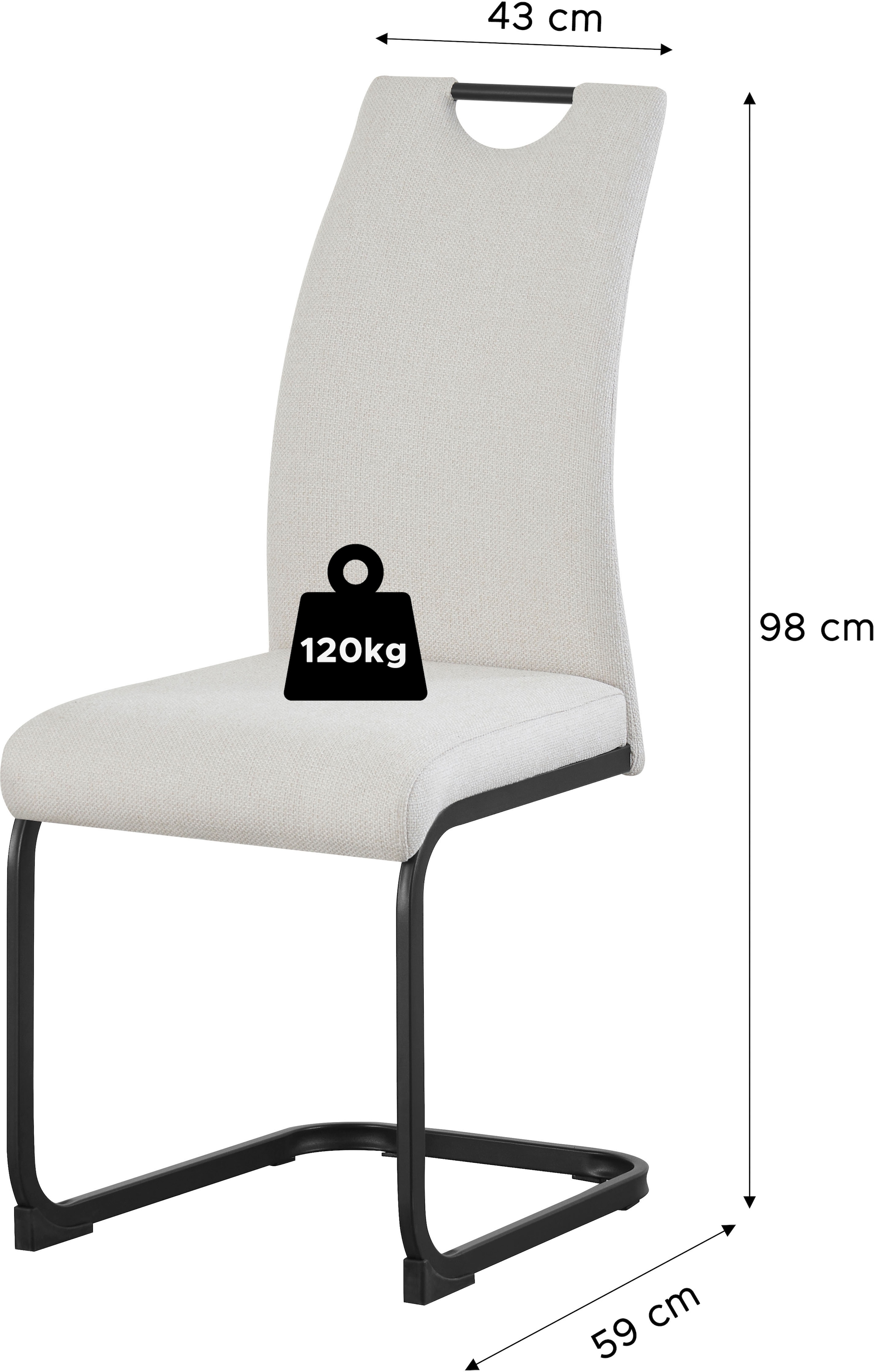 Home affaire Esszimmerstuhl »KANATA, 2er Set, mit Metallgestell in matt schwarz« (Set) 2 Stk.in verschiedenen Farben, Belsatbarkeit pro Stuhl 120 kg, mit Griffloch