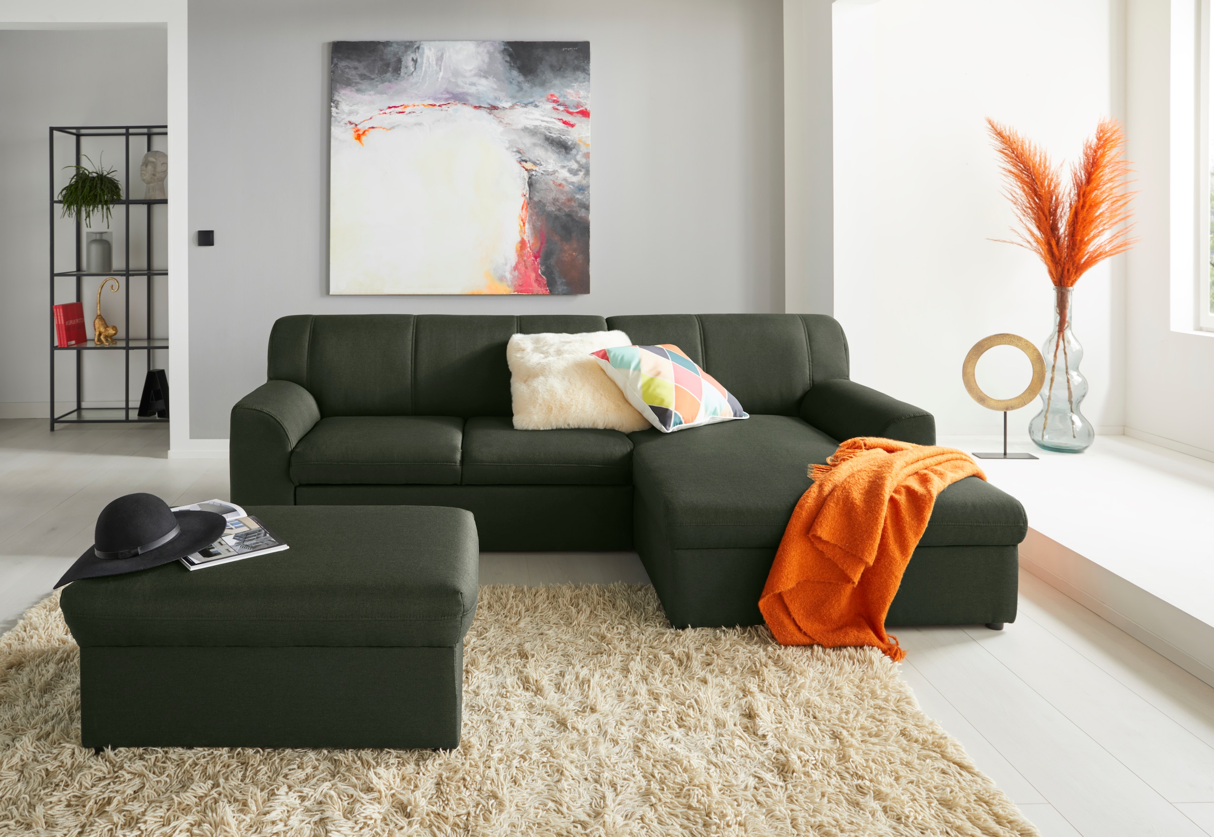DOMO collection Ecksofa »Topper, elegant und zeitlos, kompaktes Stellmass 245/155cm, L-Form«, mit Recamiere, wahlweise mit Schlaffunktion