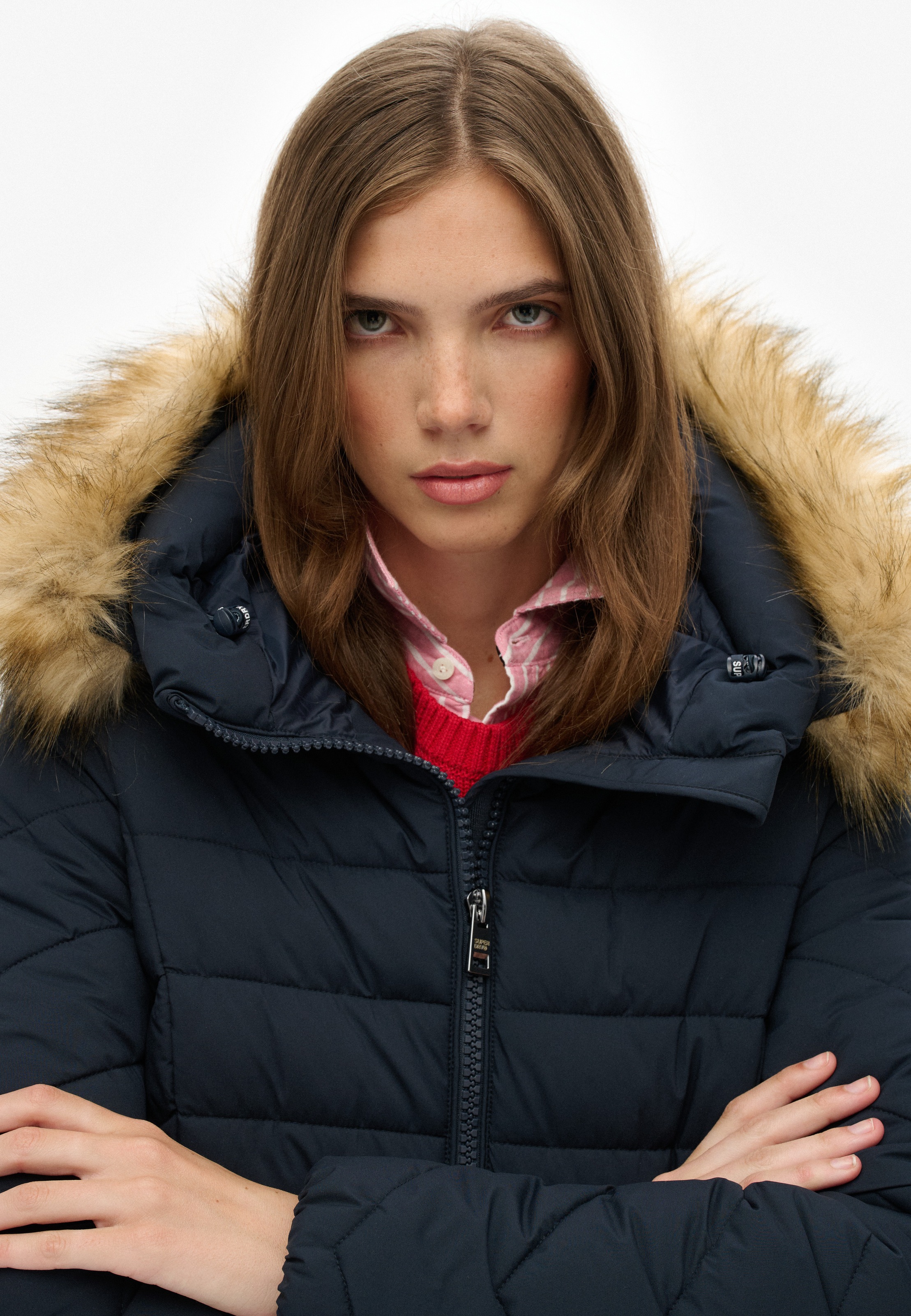 Superdry Steppjacke »FUJI FAUX FUR HOOD MID LENGTH«, mit Kapuze