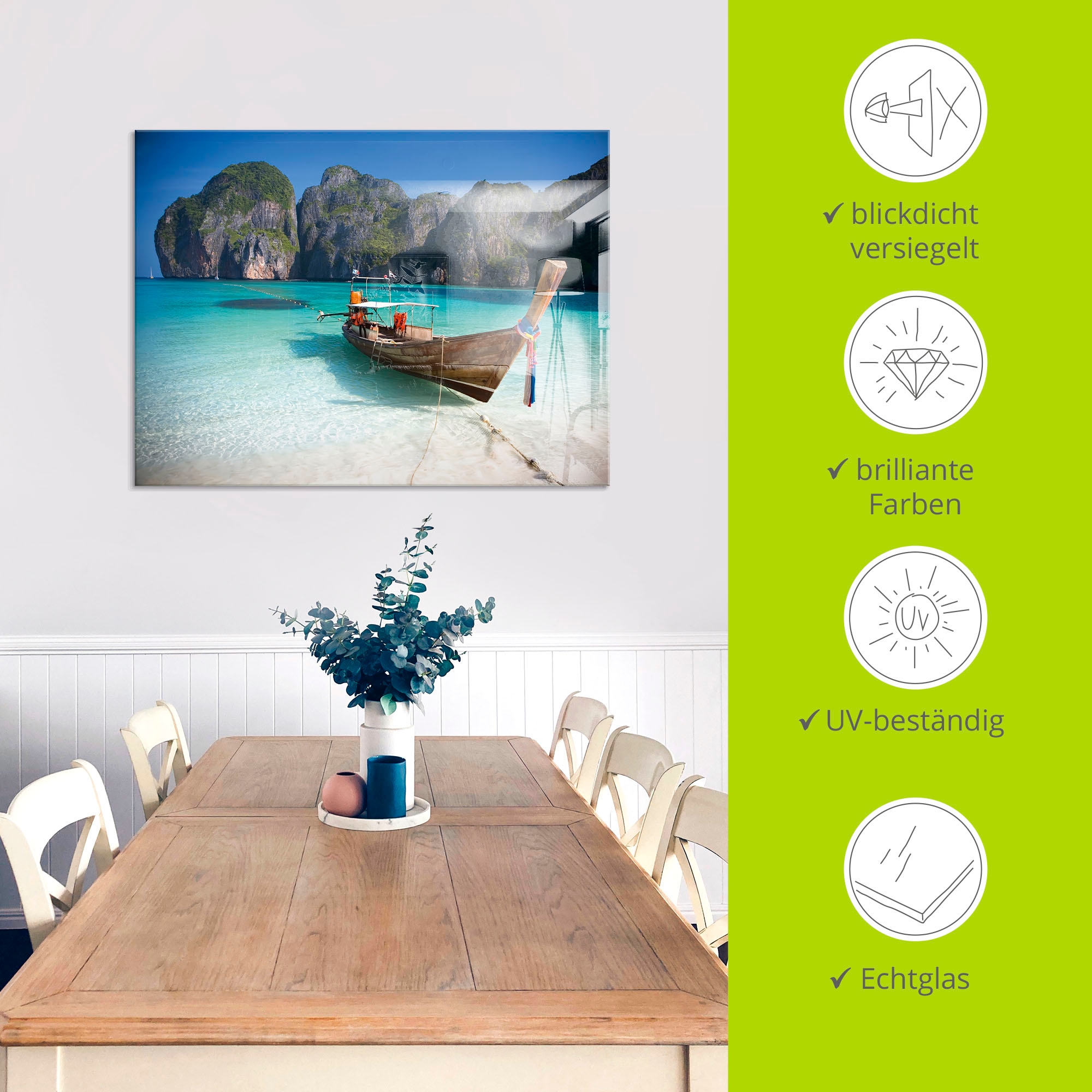 Artland Glasbild »Maya Bay, Koh Phi Phi Leh, Thailand« Boote & Schiffe 1 Stk. tlg. in verschiedenen Grössen