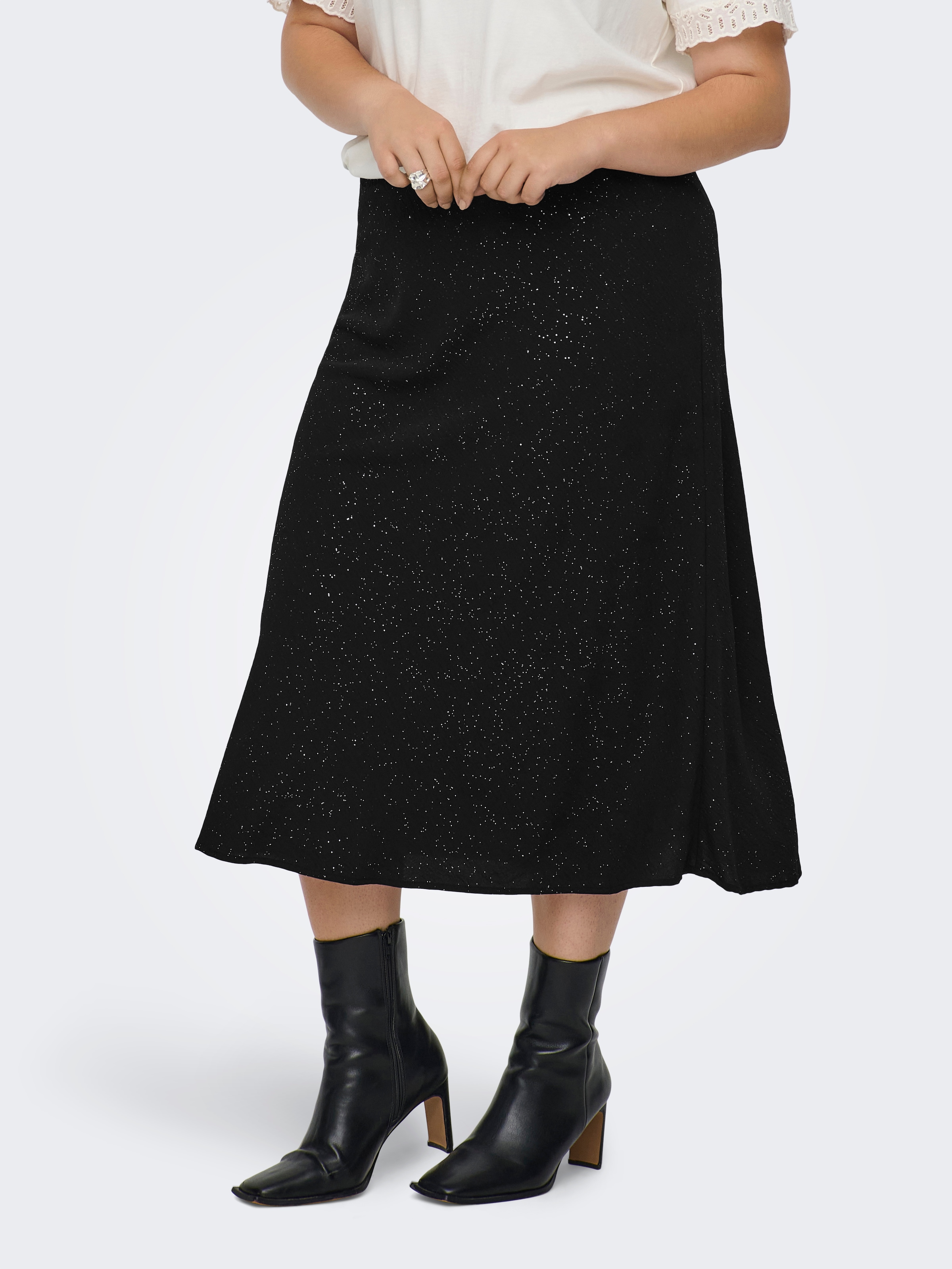 ONLY CARMAKOMA Jupe midi »CARJOSEE METTA LIFE MIDI SKIRT WVN«, mit Glitzer Effekt
