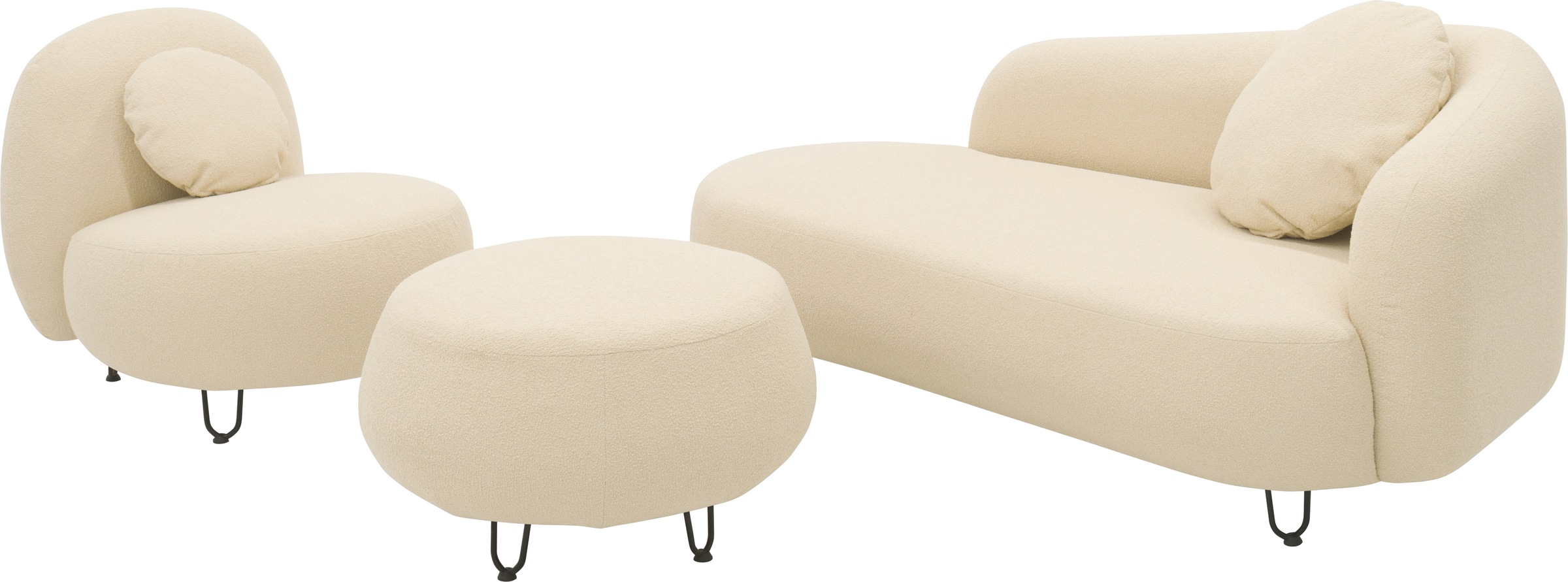 DOMO collection Polstergarnitur "Poika Bezug Fellimitat" 3 Stk. tlg. Formschönes Outdoor-Highlight, ideal für Balkon, Terrasse, Garten