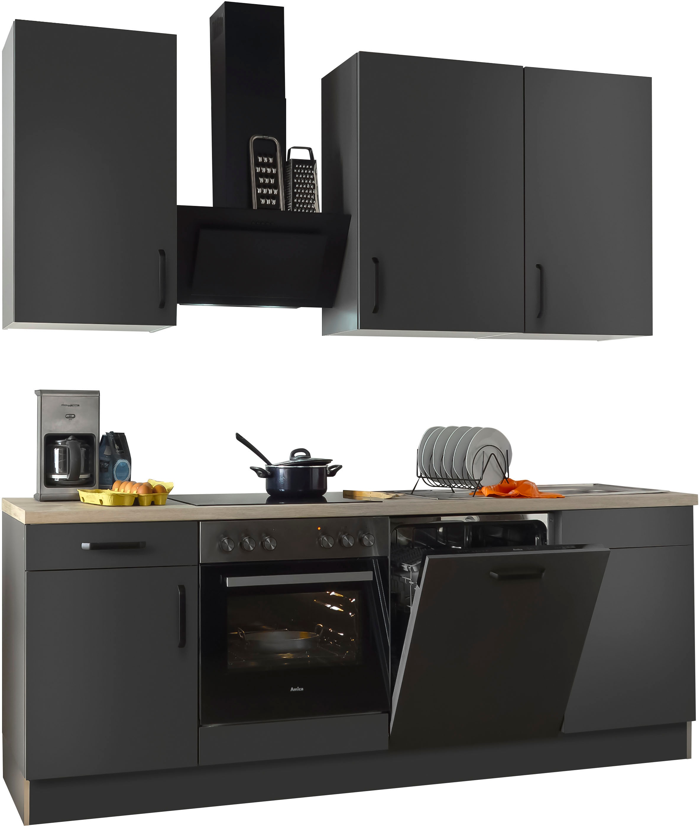 wiho Küchen Küchenzeile »"Simi", wahlweise mit E-Geräten, mit verstellbaren Füssen« Soft-Close-Funktion in Schubkästen und Auszügen, Breite 220 cm