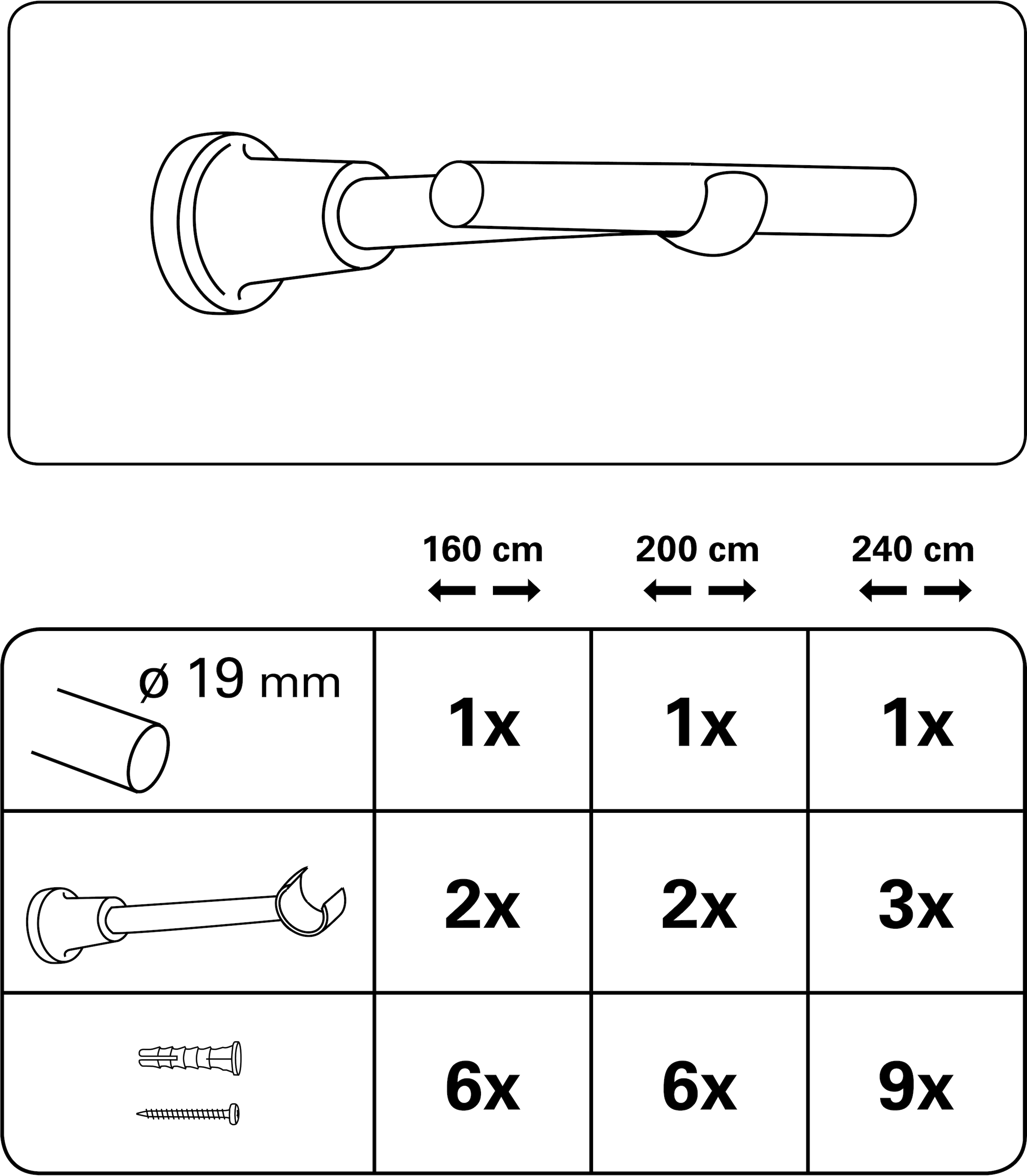 GARDINIA Tringle à rideaux »Set Metall« Ø 19 mm 1 läufig-läufig Fixmass 1-Lauf