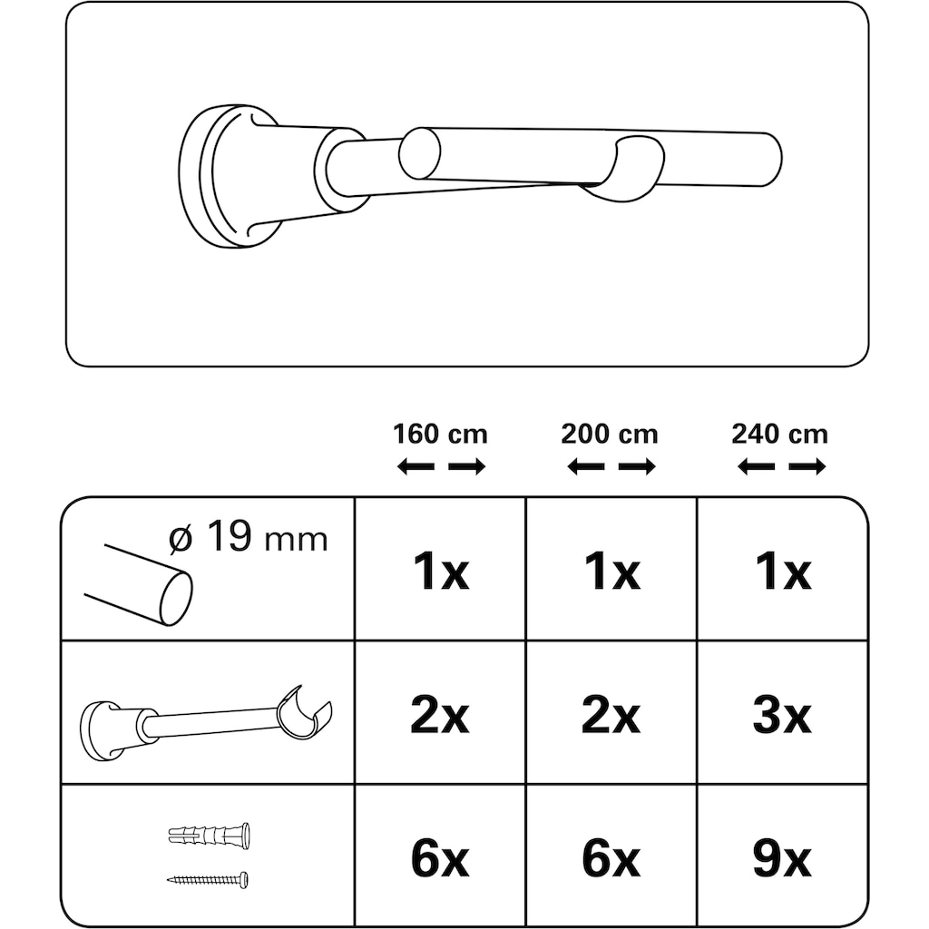 GARDINIA Gardinenstange »Gardinenstangen Set Metall«, 1 läufig-läufig, Fixmass