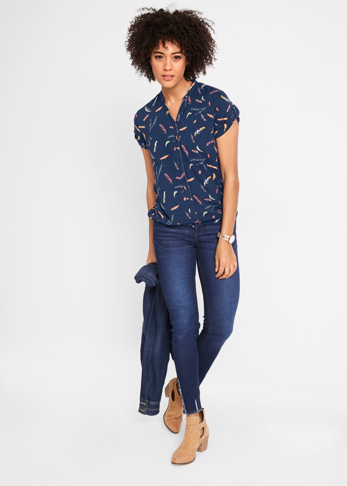 bonprix Blouse à manches courtes lockere Passform, für Sommermode und Casualmode, aus Viskose