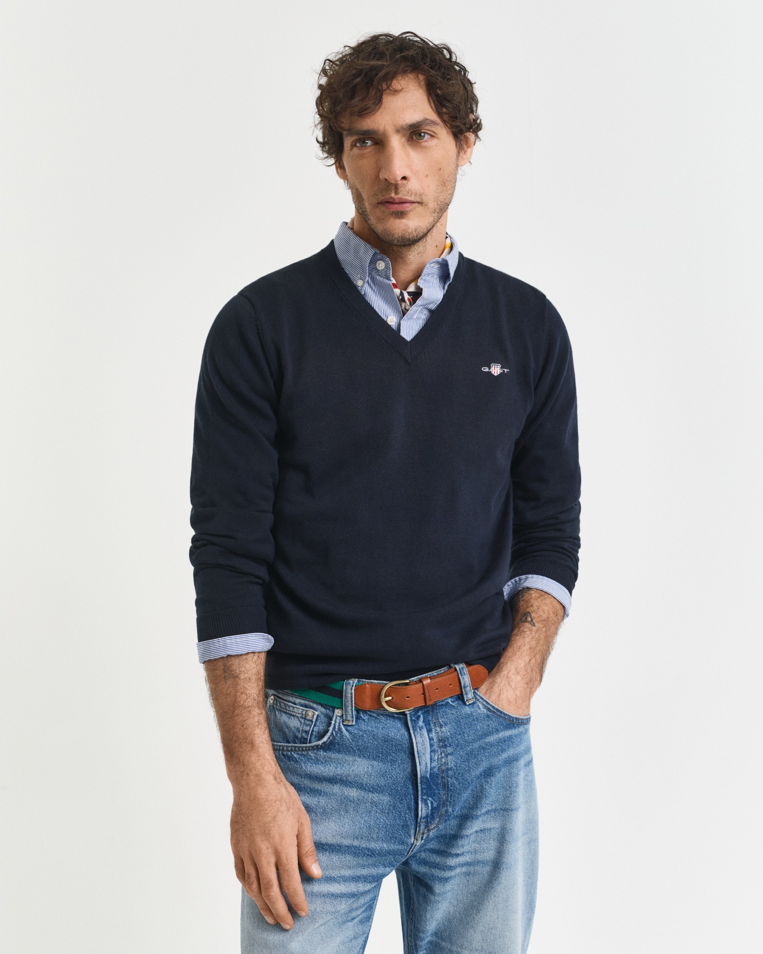 Image of Gant V-Ausschnitt-Pullover "Classic Cotton V-Neck" Premium Strickjersey aus weicher 100% Baumwolle, Übergangspullover