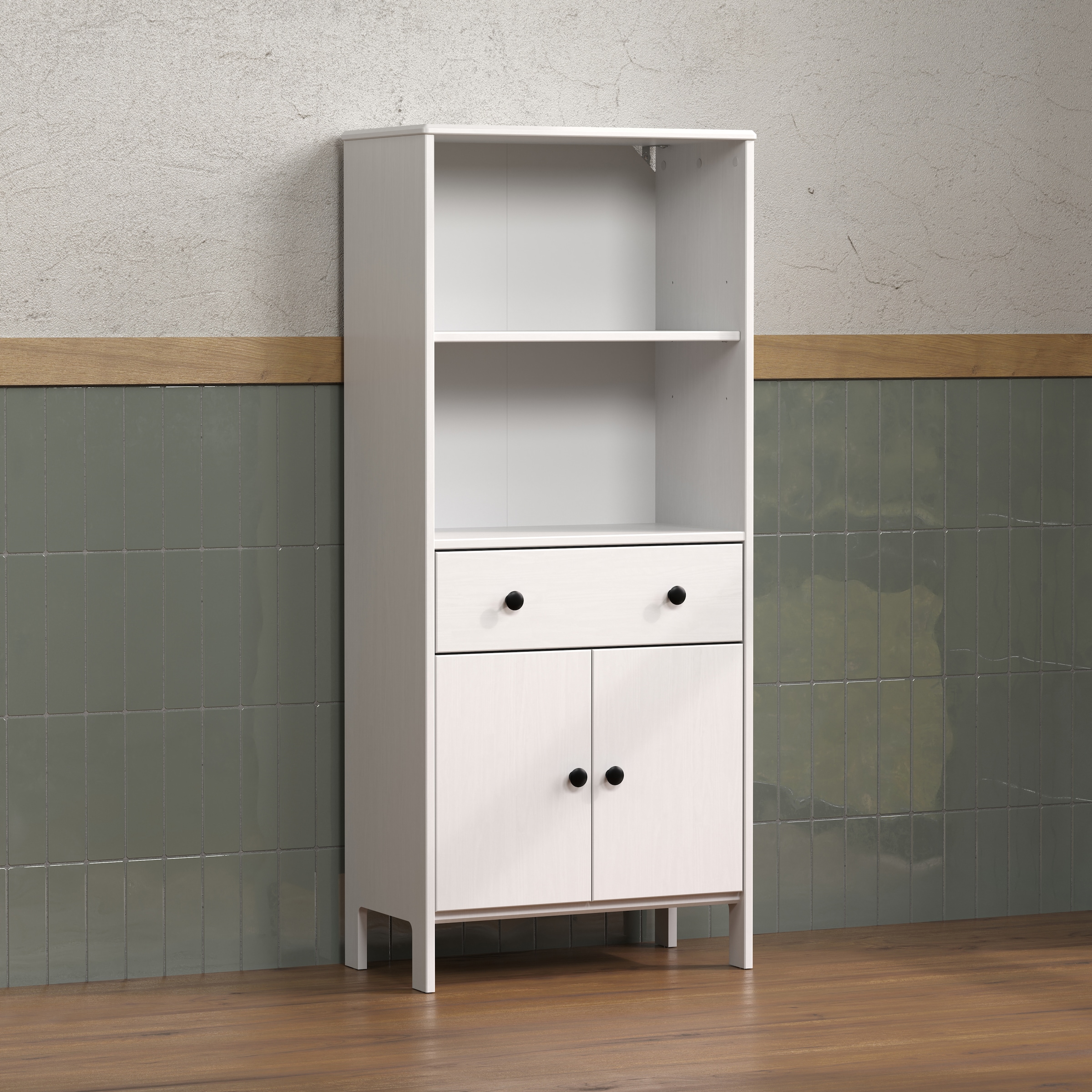 welltime Midischrank »Kall«, (1 St.), Breites Badregal aus Kiefer-Massivholz - Weiss oder Braun lackiert