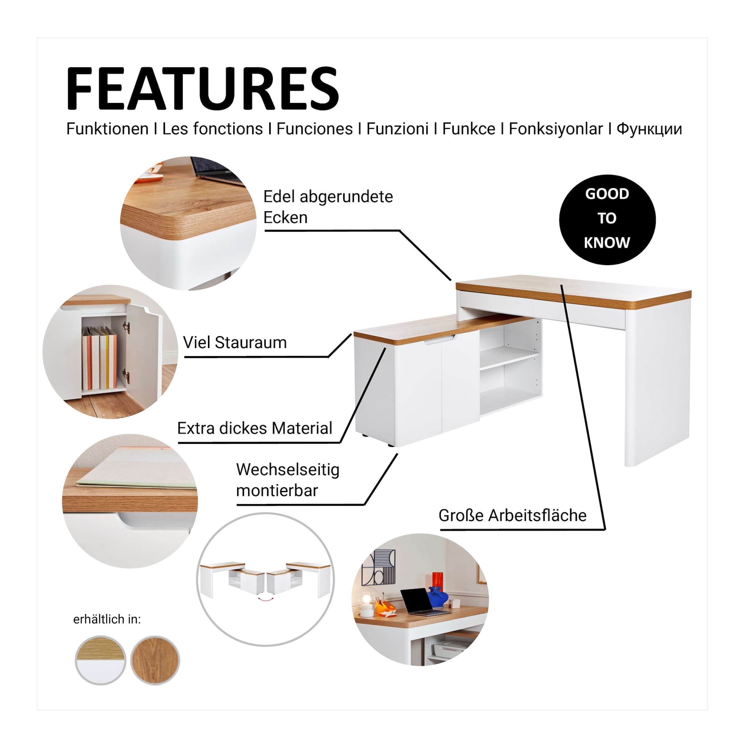 Jahnke Bureau d'angle »LIBRE C 155 E« 1 cuis tlg. montage réversible, largeur env. 140 cm