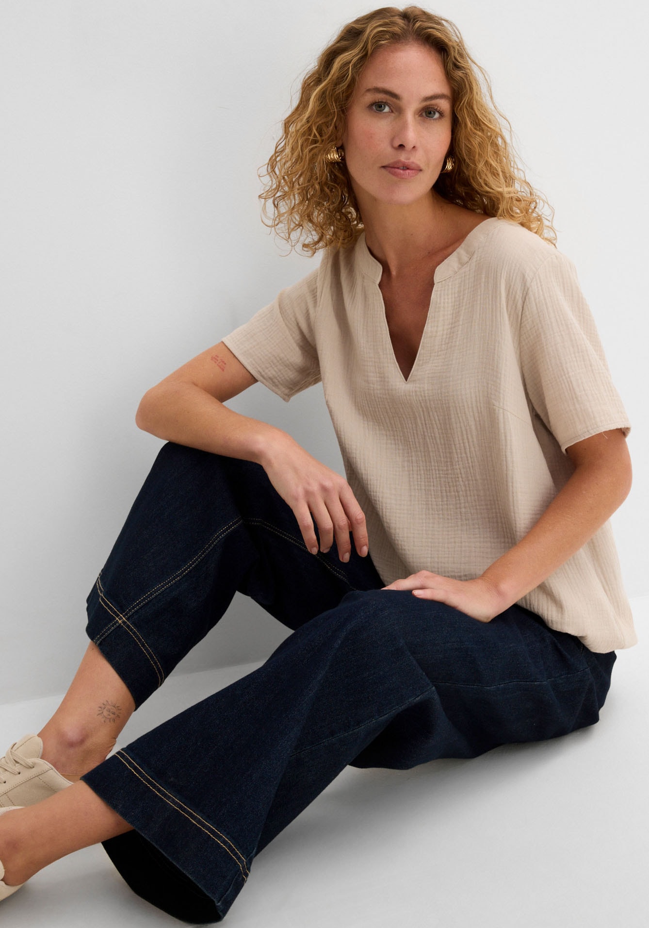 bonprix Tunique longue pour un look décontracté, coupe Regular Fit, manches courtes