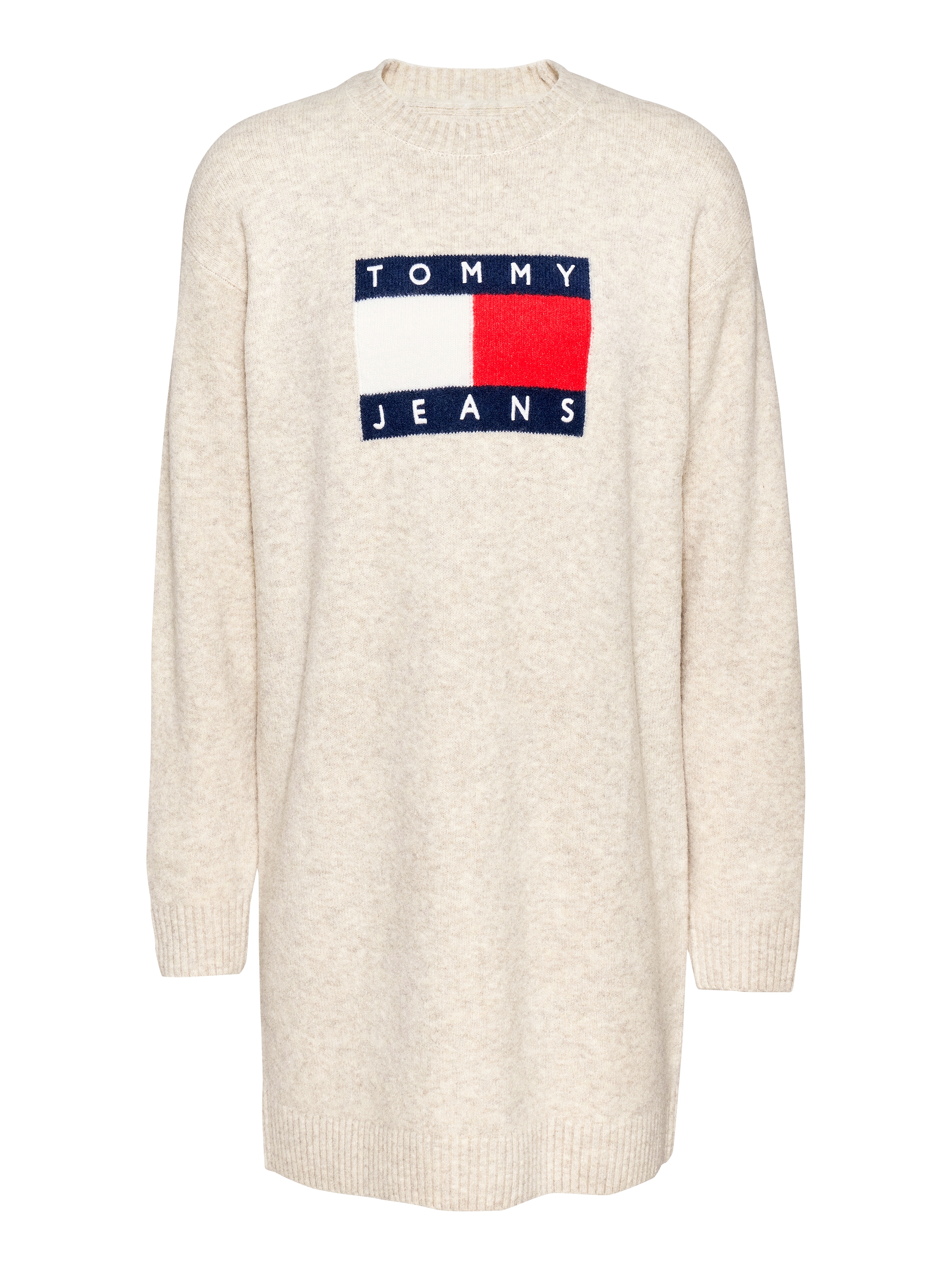 Tommy Jeans Curve Strickkleid »TJW MLNGE FLAG SWEATER DRESS EXT«, in Grossen Grössen, mit Wollanteil & Elasthan, Logo-Flag